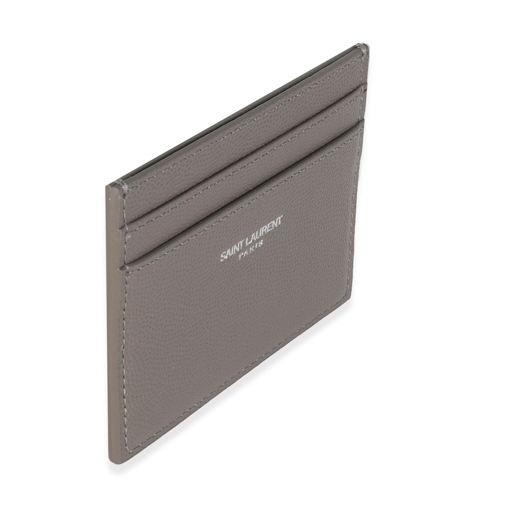Saint Laurent Light Grey Grain De Poudre Credit Card Case