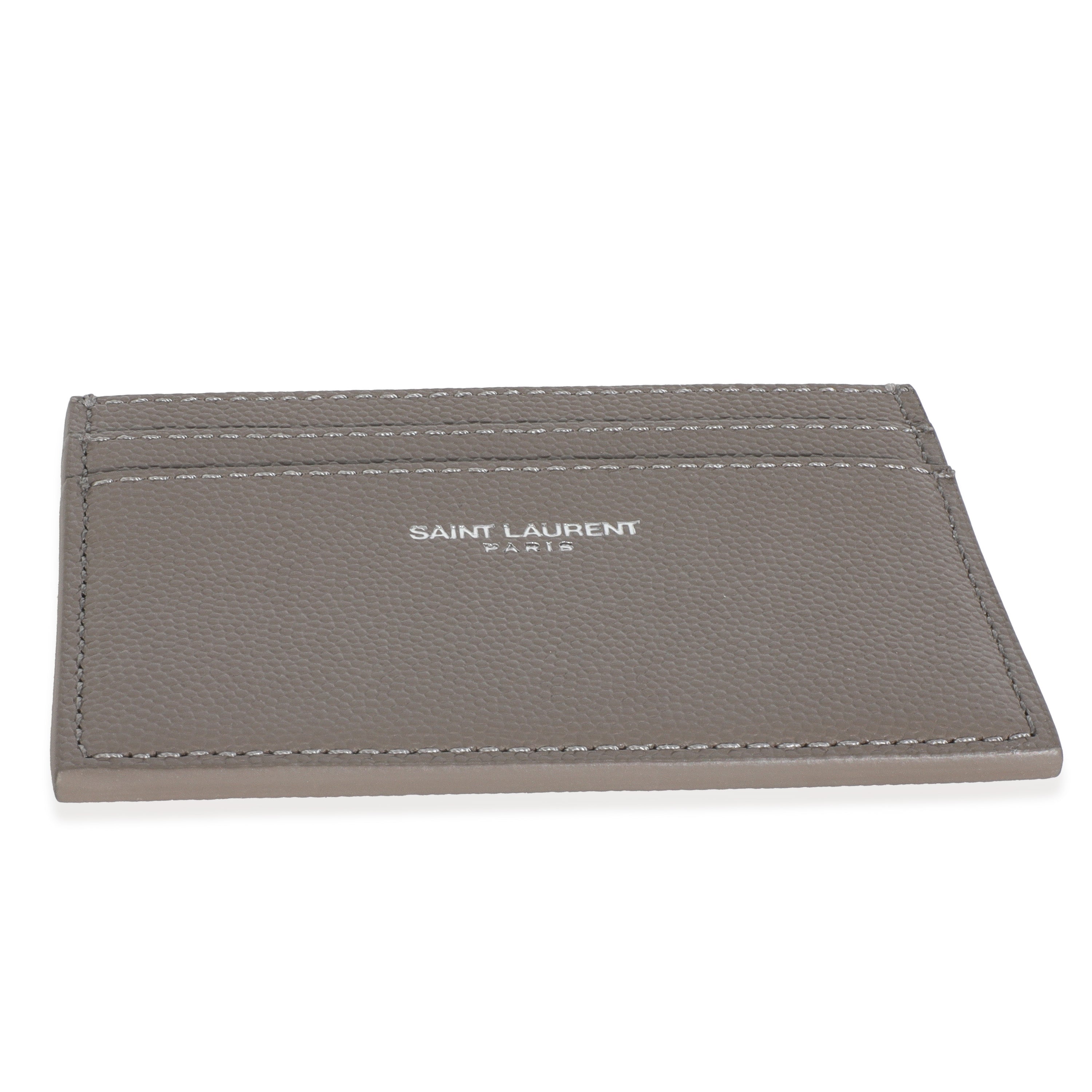 Saint Laurent Light Grey Grain De Poudre Credit Card Case