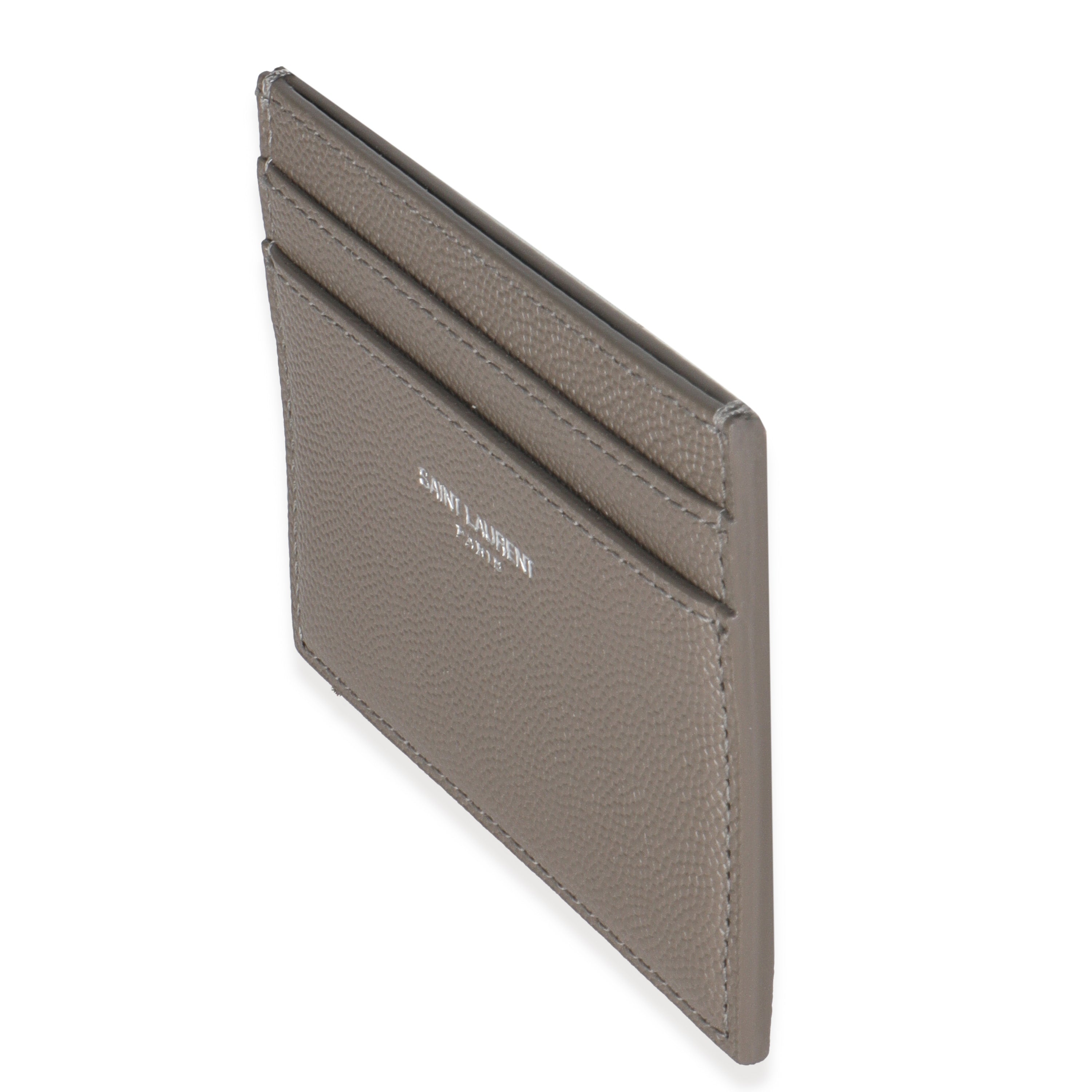 Saint Laurent Light Grey Grain De Poudre Credit Card Case
