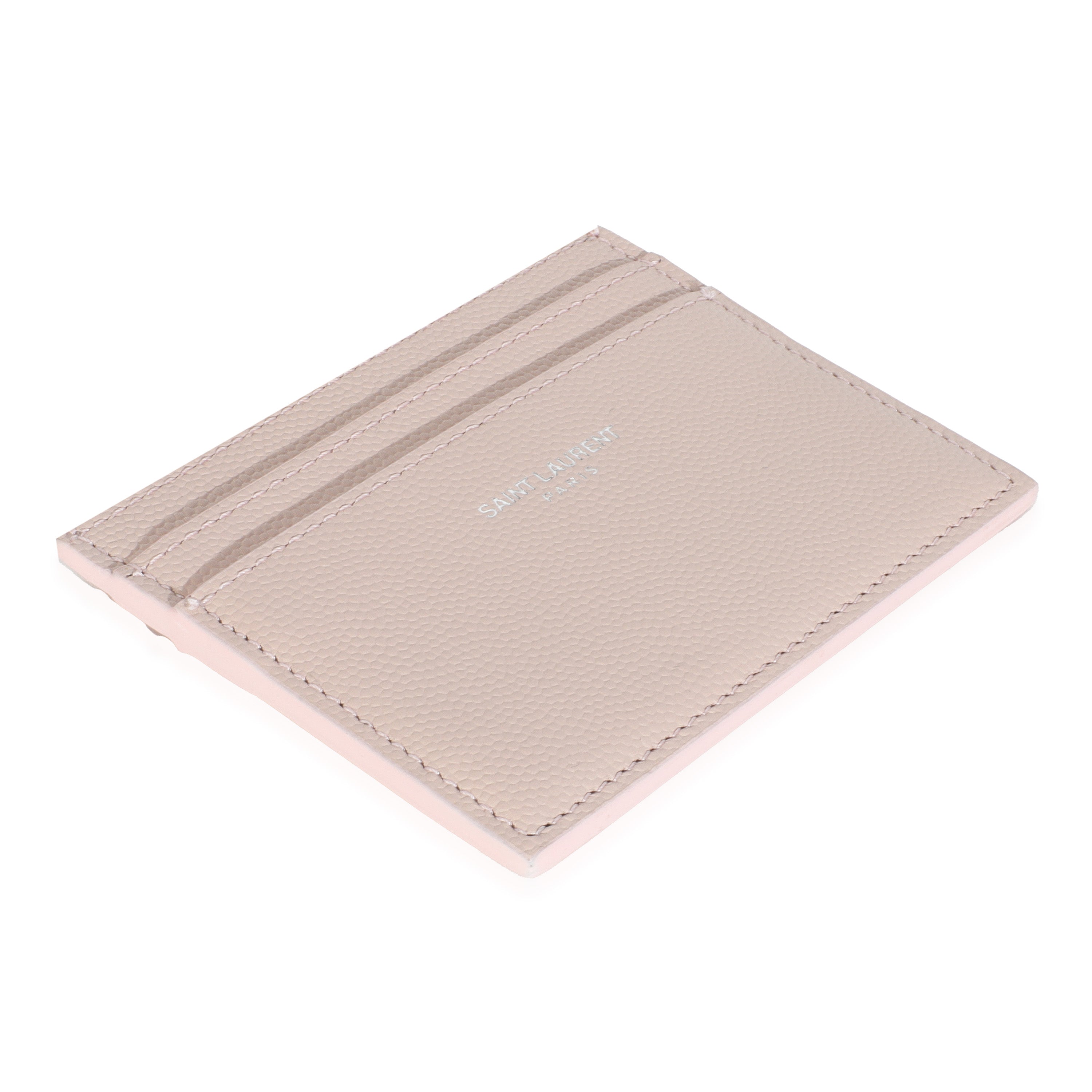 Saint Laurent Light Pink Grain De Poudre Credit Card Case