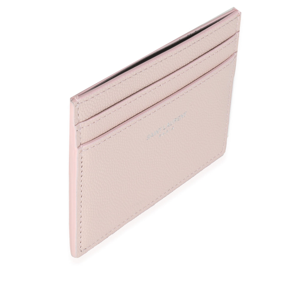 Saint Laurent Light Pink Grain De Poudre Credit Card Case