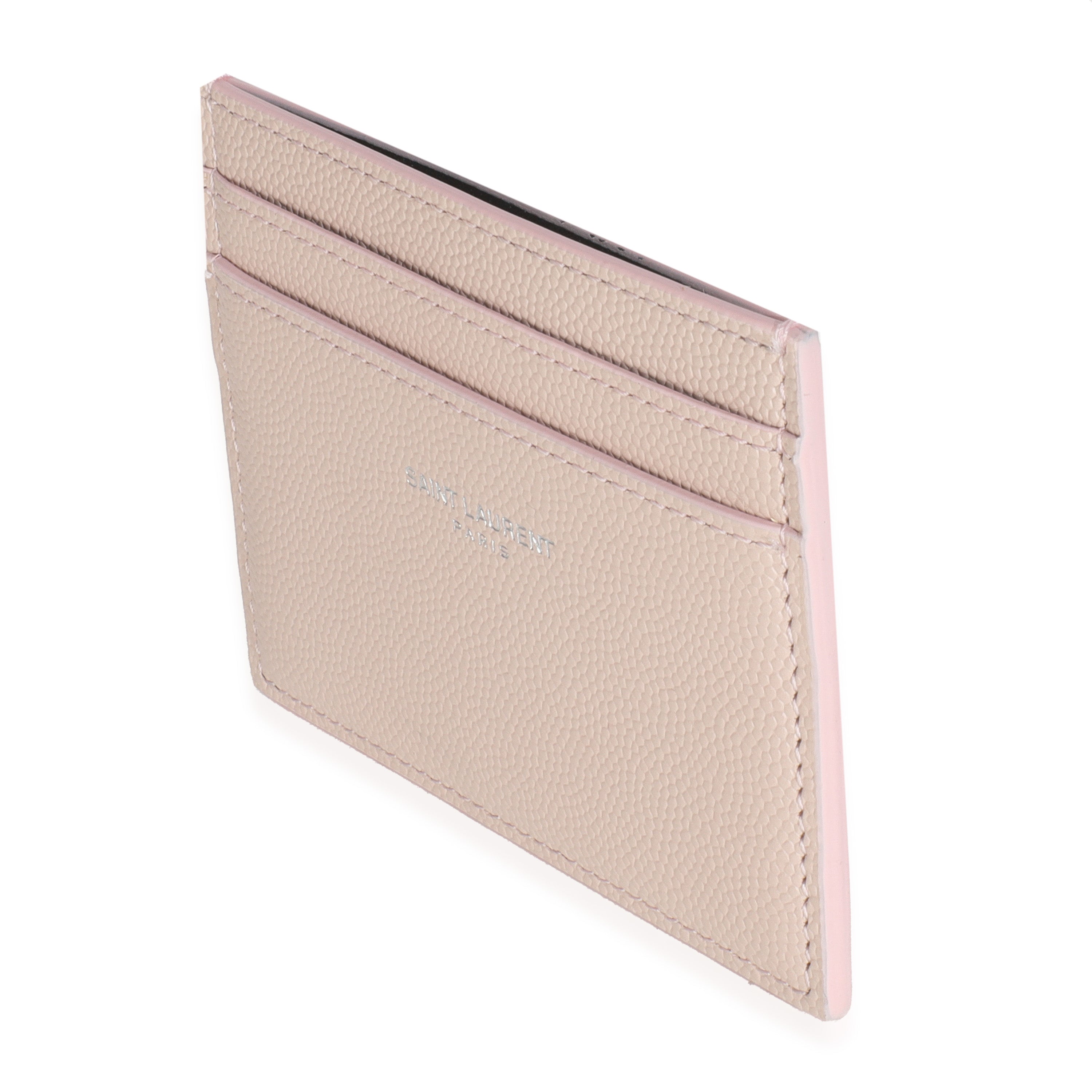 Saint Laurent Light Pink Grain De Poudre Credit Card Case
