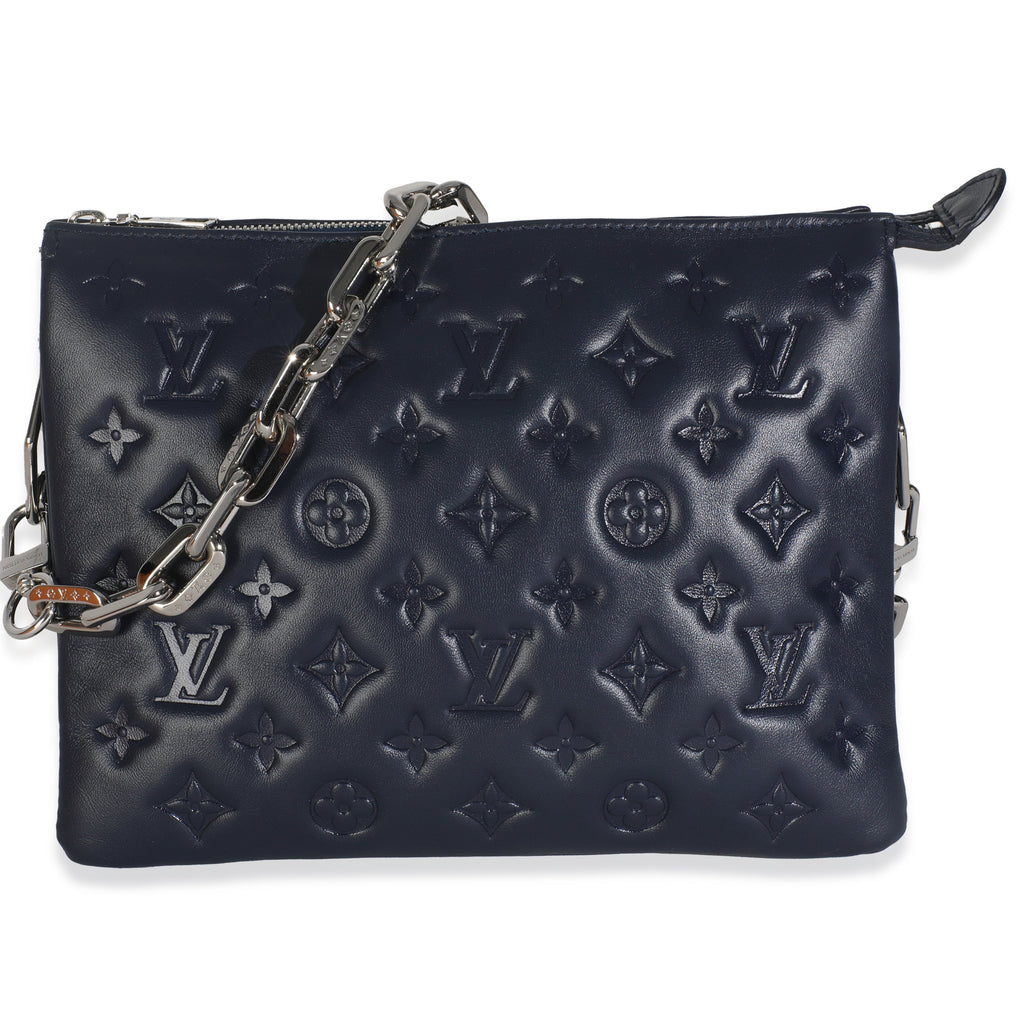 Louis Vuitton Navy Monogram Embossed Lambskin Coussin PM