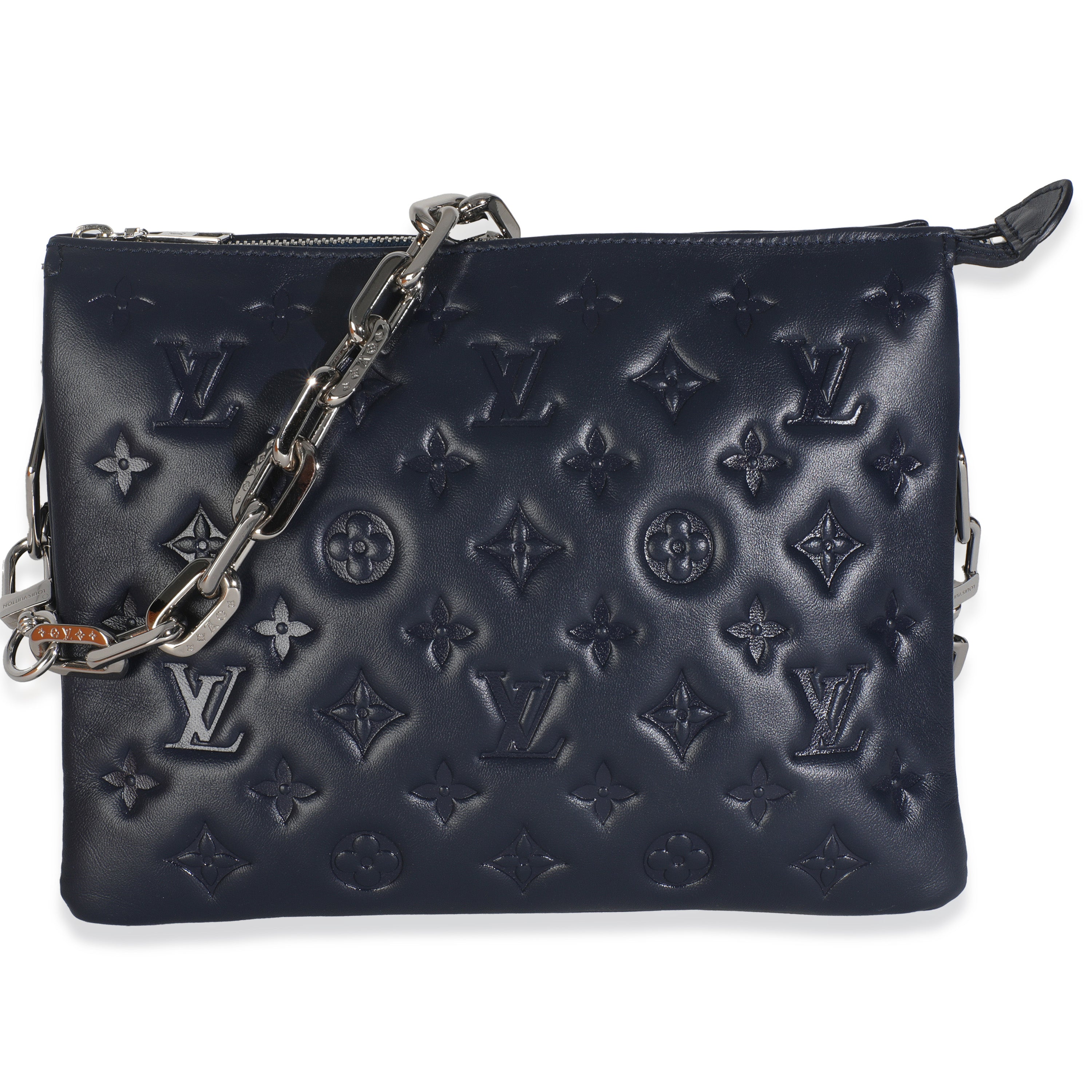 Louis Vuitton Navy Monogram Embossed Lambskin Coussin PM