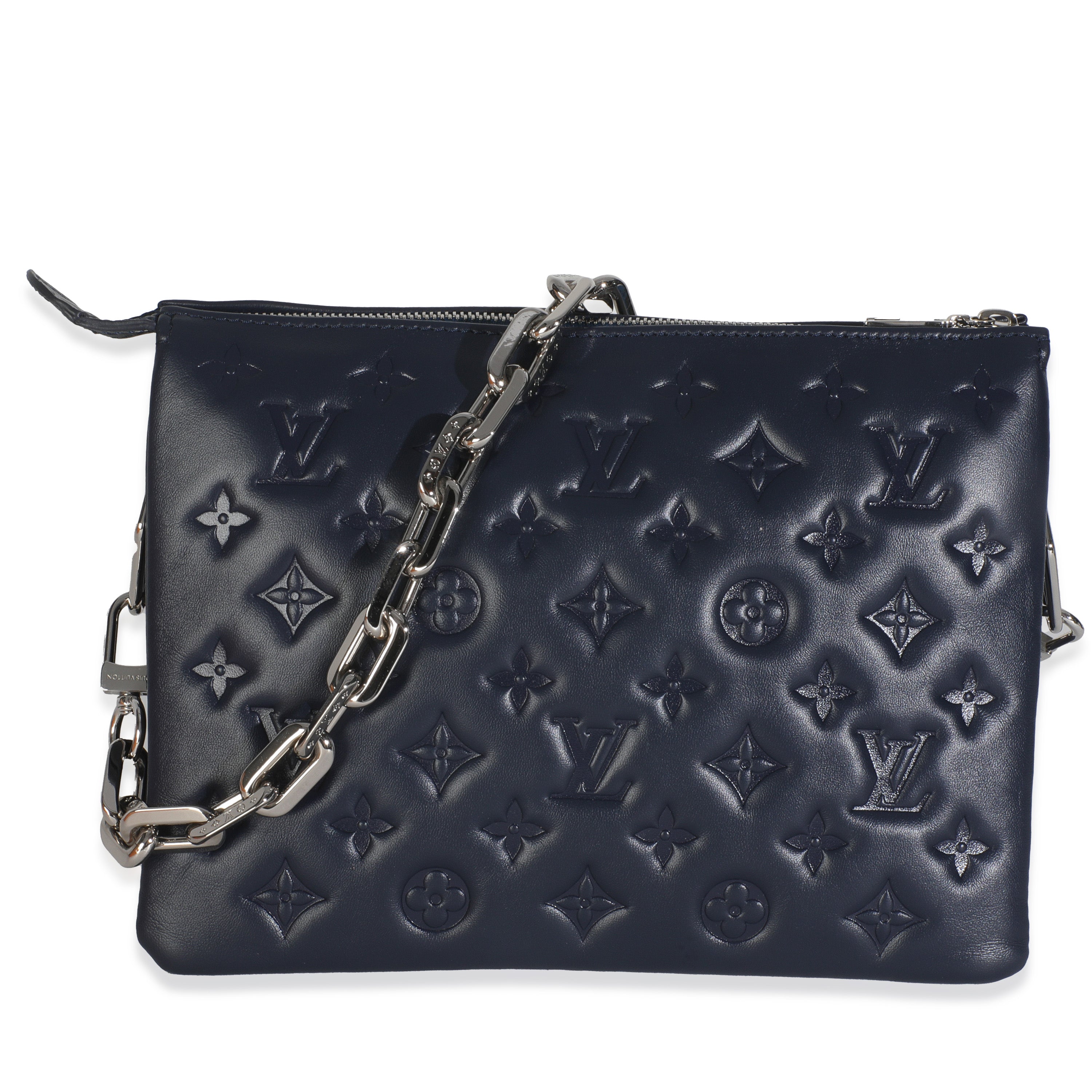 Louis Vuitton Navy Monogram Embossed Lambskin Coussin PM