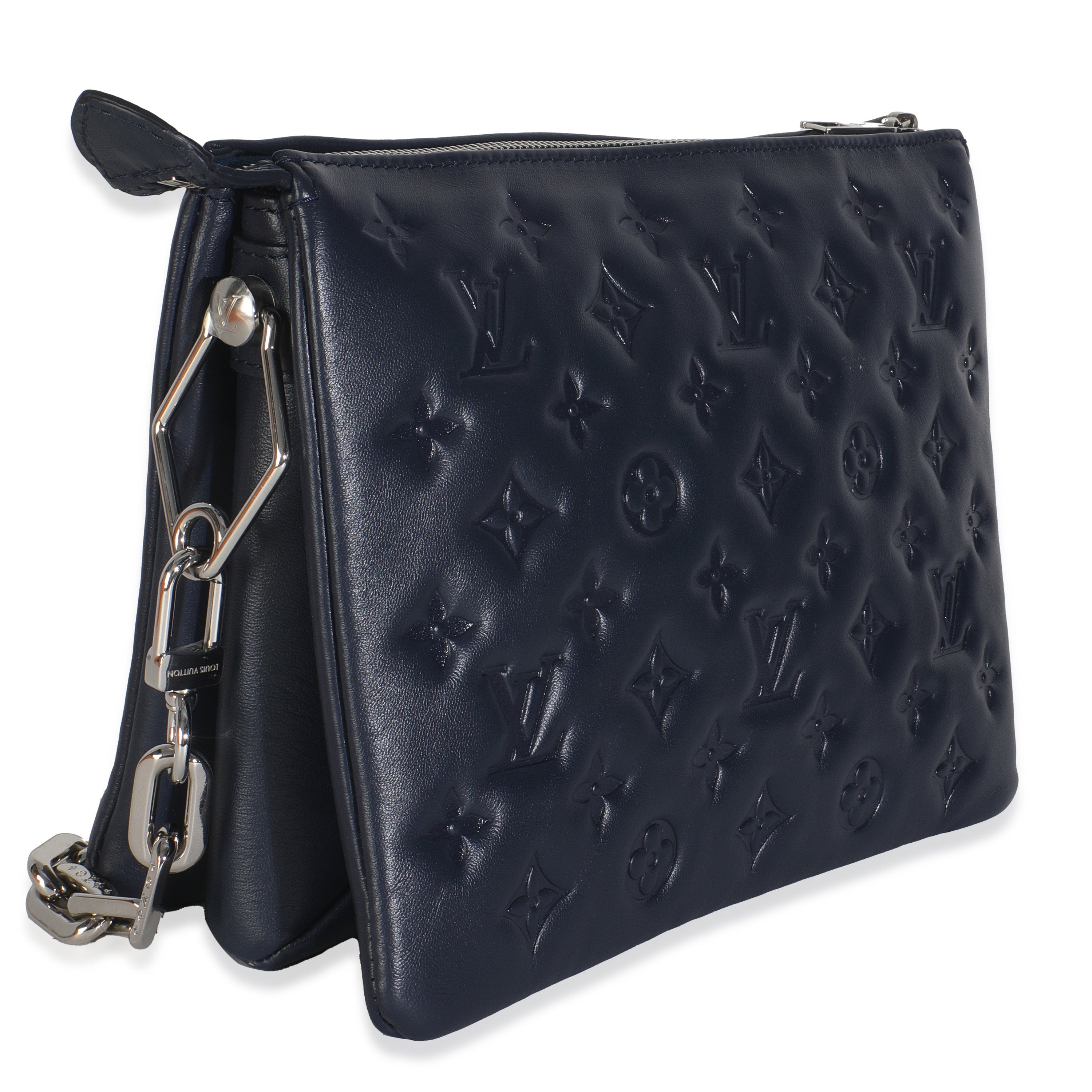 Louis Vuitton Navy Monogram Embossed Lambskin Coussin PM