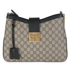 Gucci Beige Black GG Supreme Monogram Canvas Medium Padlock Shoulder Bag