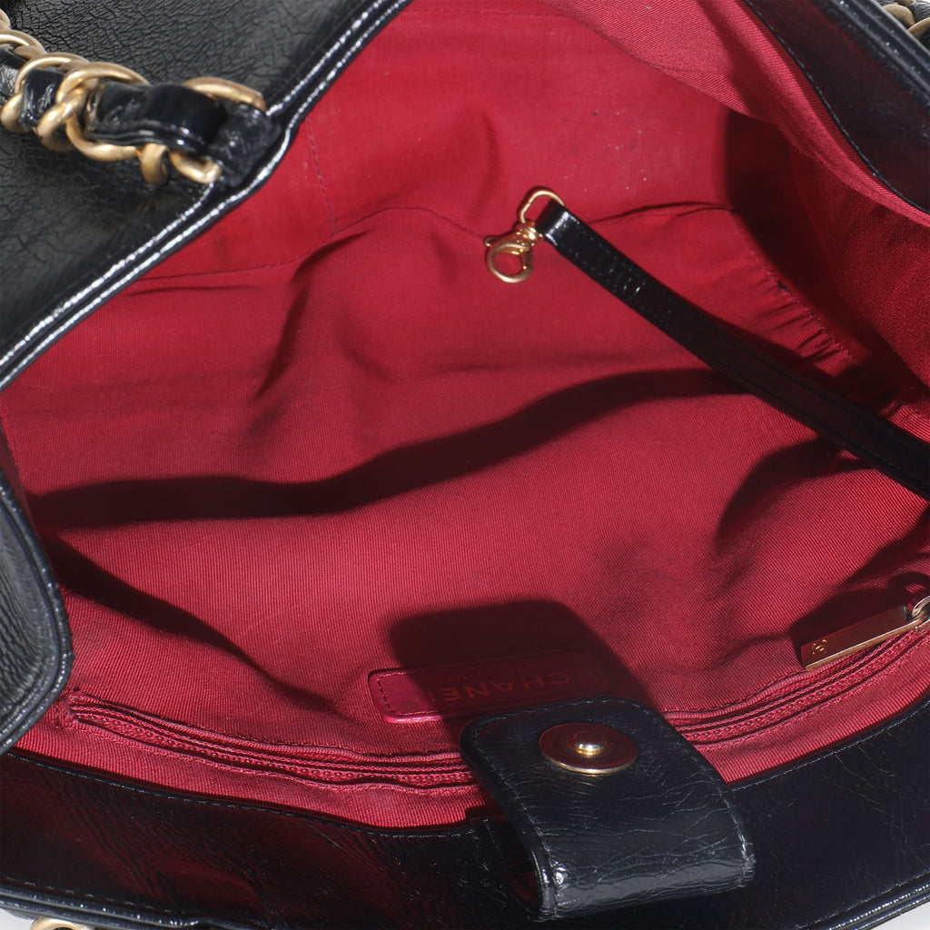 Chanel Black Shiny Aged Calfskin North South Shopping Bag