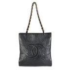 Chanel Black Shiny Aged Calfskin North South Shopping Bag
