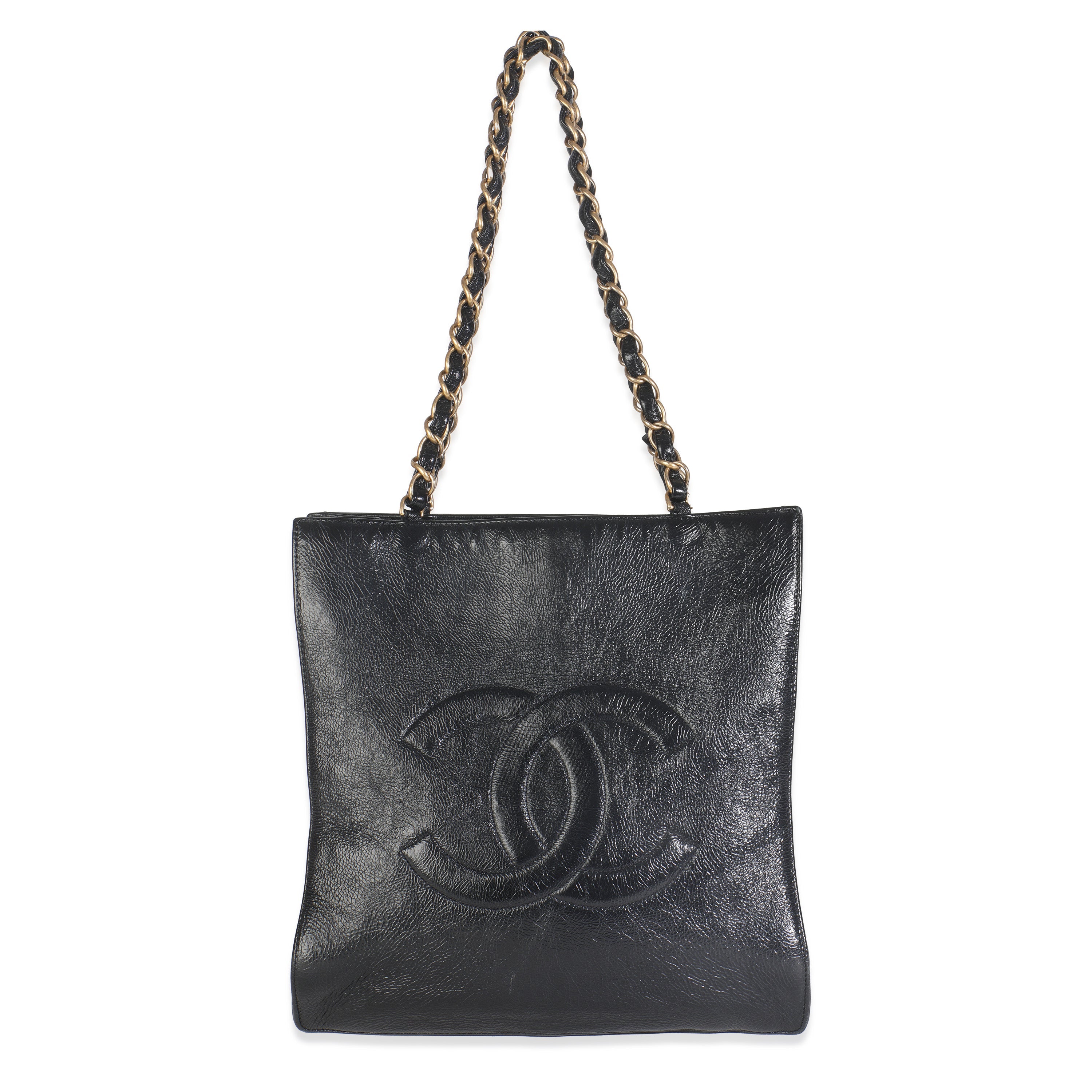 Chanel Black Shiny Aged Calfskin North South Shopping Bag