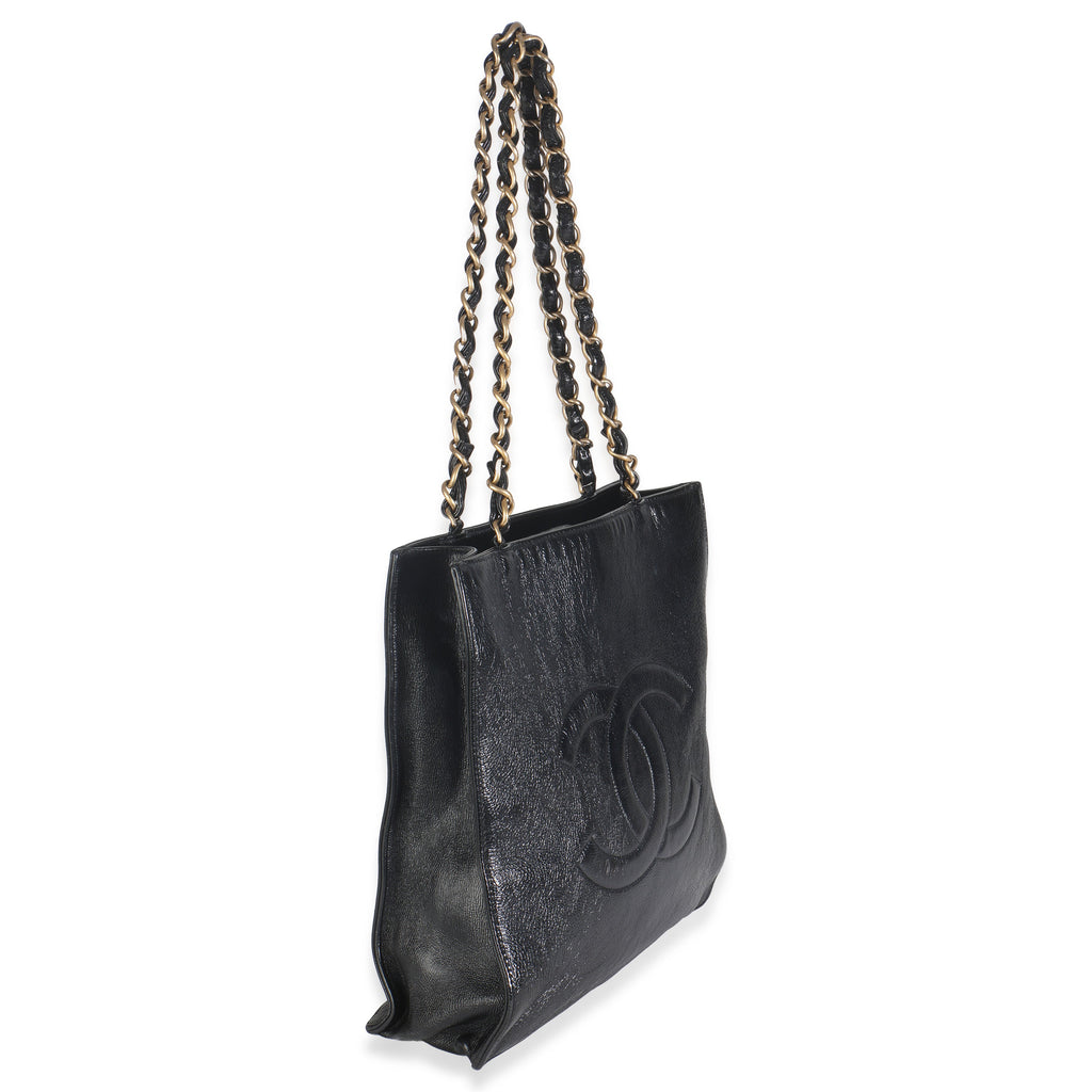 Chanel Black Shiny Aged Calfskin North South Shopping Bag