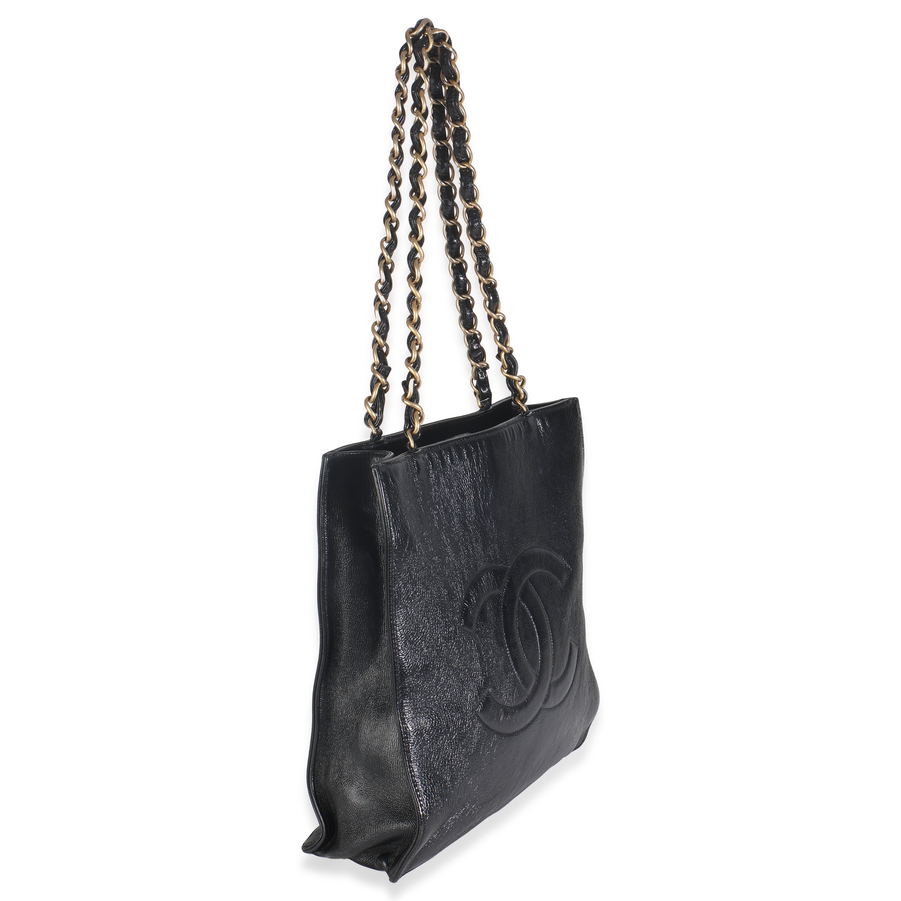 Chanel Black Shiny Aged Calfskin North South Shopping Bag
