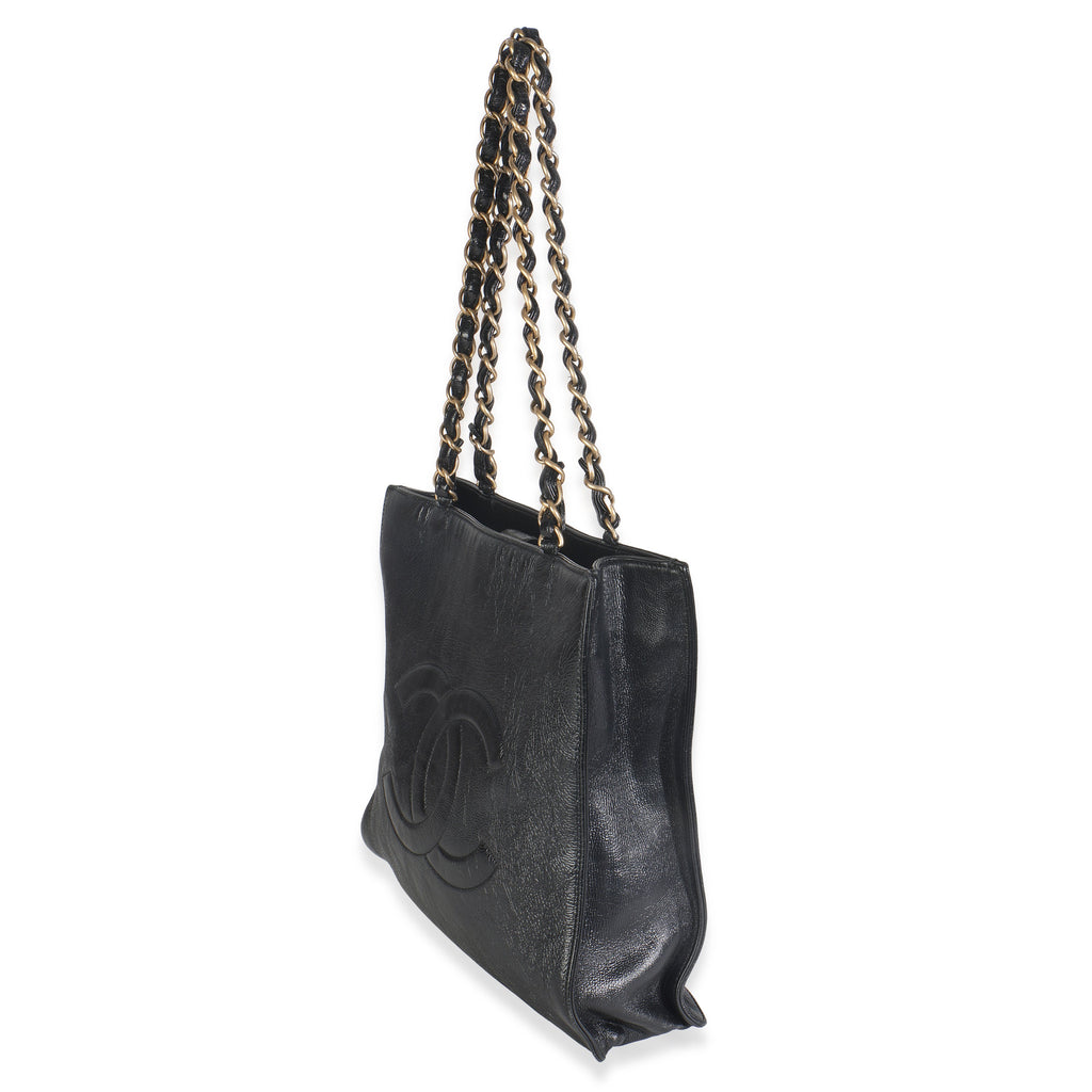 Chanel Black Shiny Aged Calfskin North South Shopping Bag