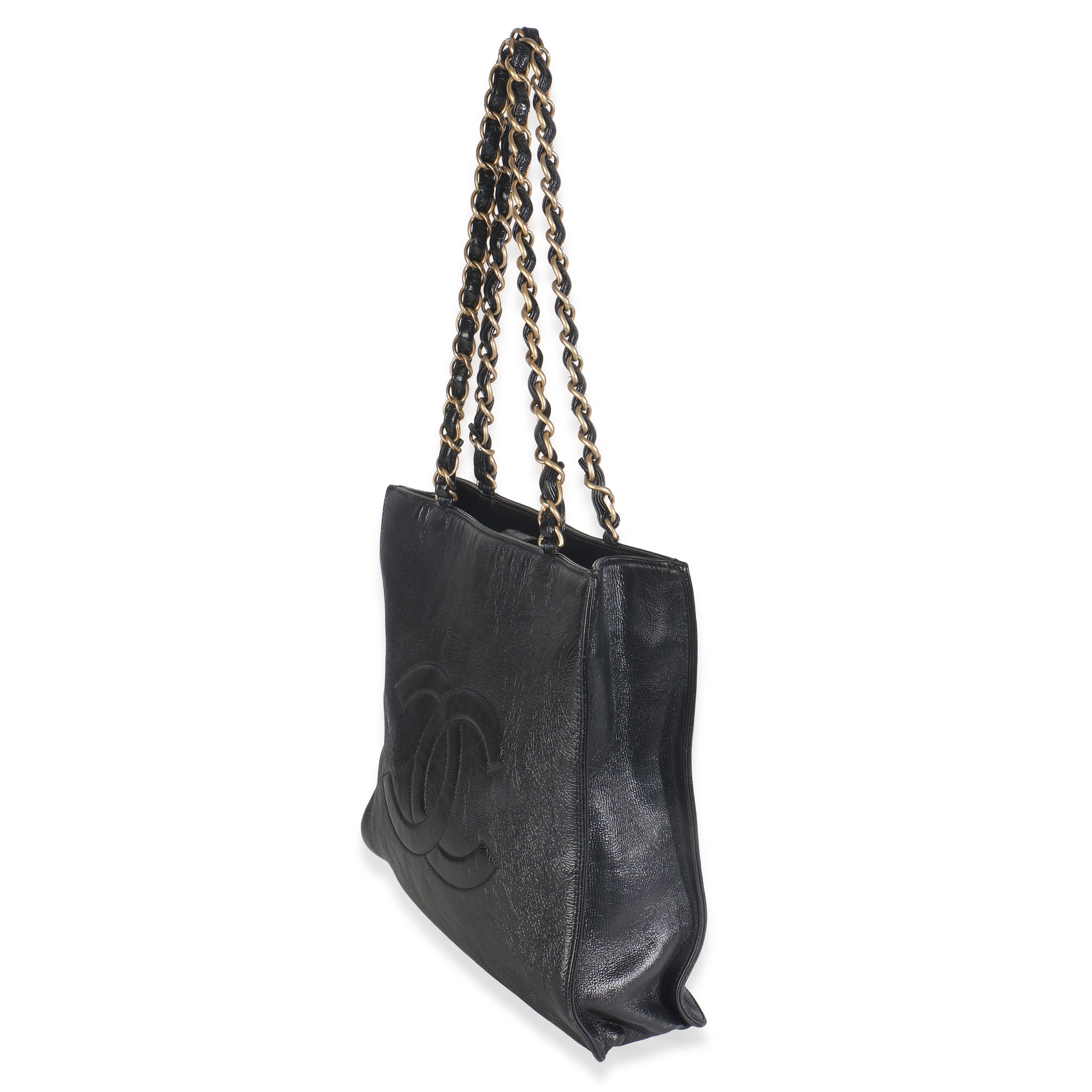 Chanel Black Shiny Aged Calfskin North South Shopping Bag
