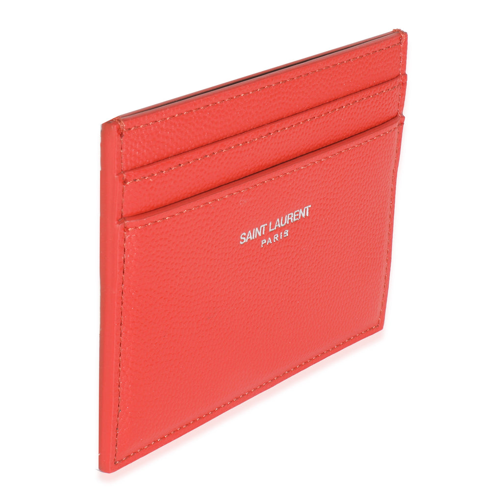 Saint Laurent Red Grain De Poudre Credit Card Case