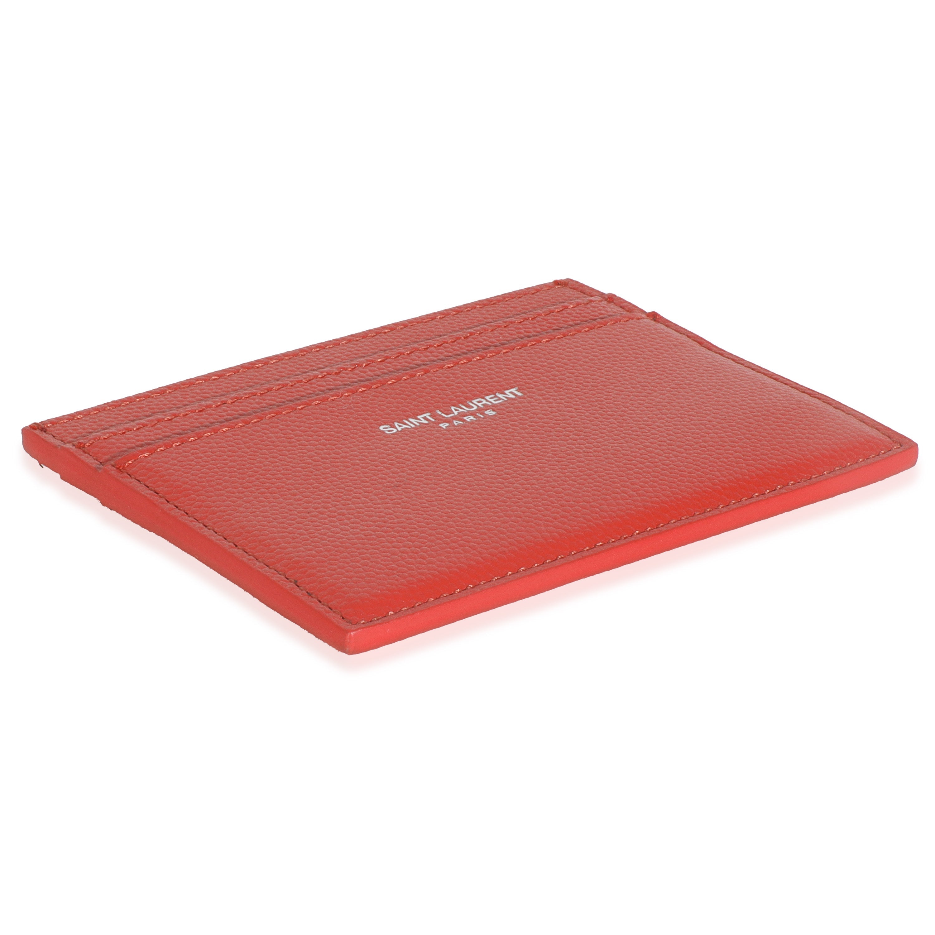 Saint Laurent Red Grain De Poudre Credit Card Case