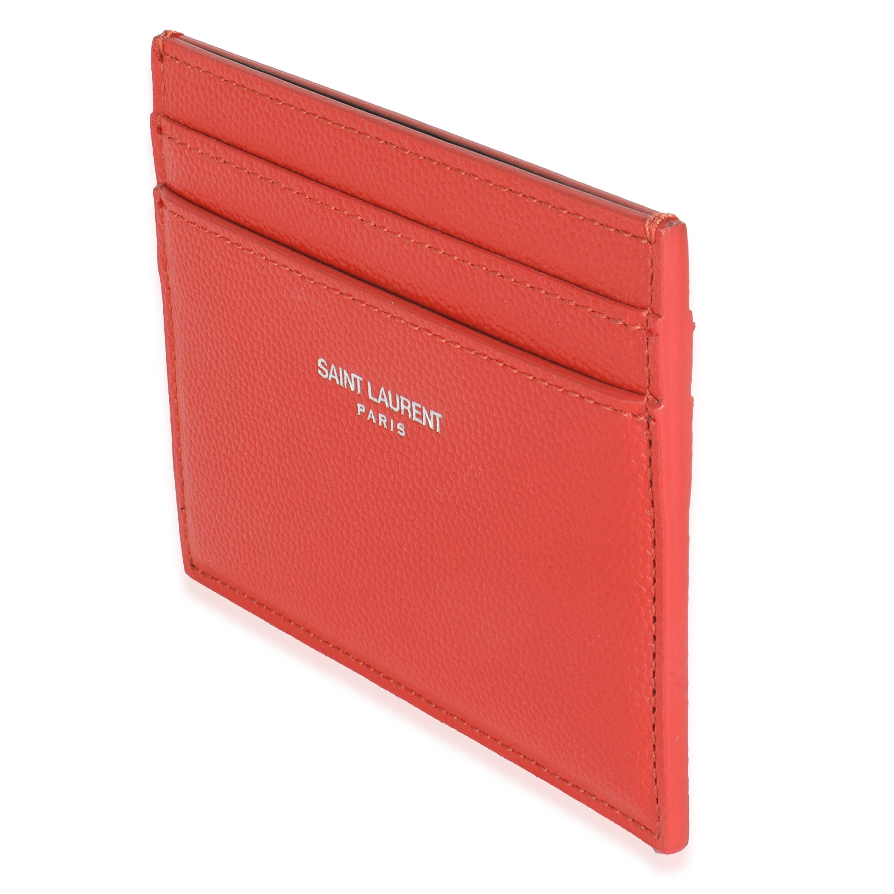 Saint Laurent Red Grain De Poudre Credit Card Case