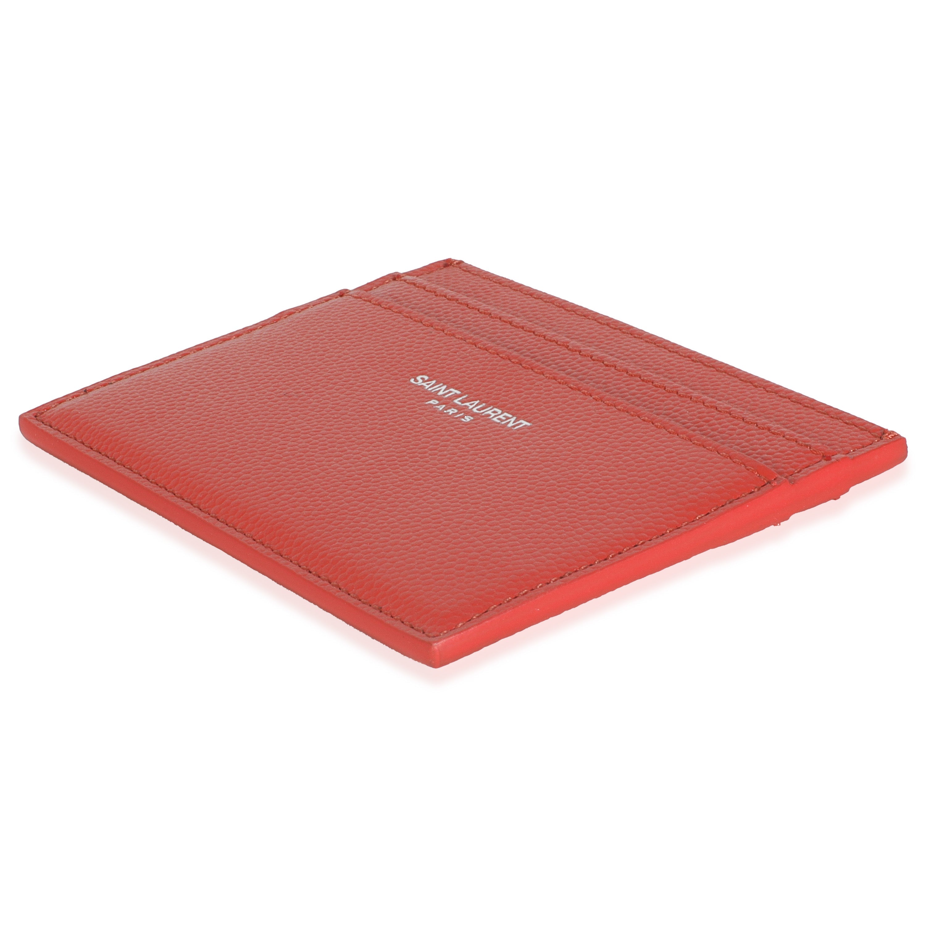 Saint Laurent Red Grain De Poudre Credit Card Case