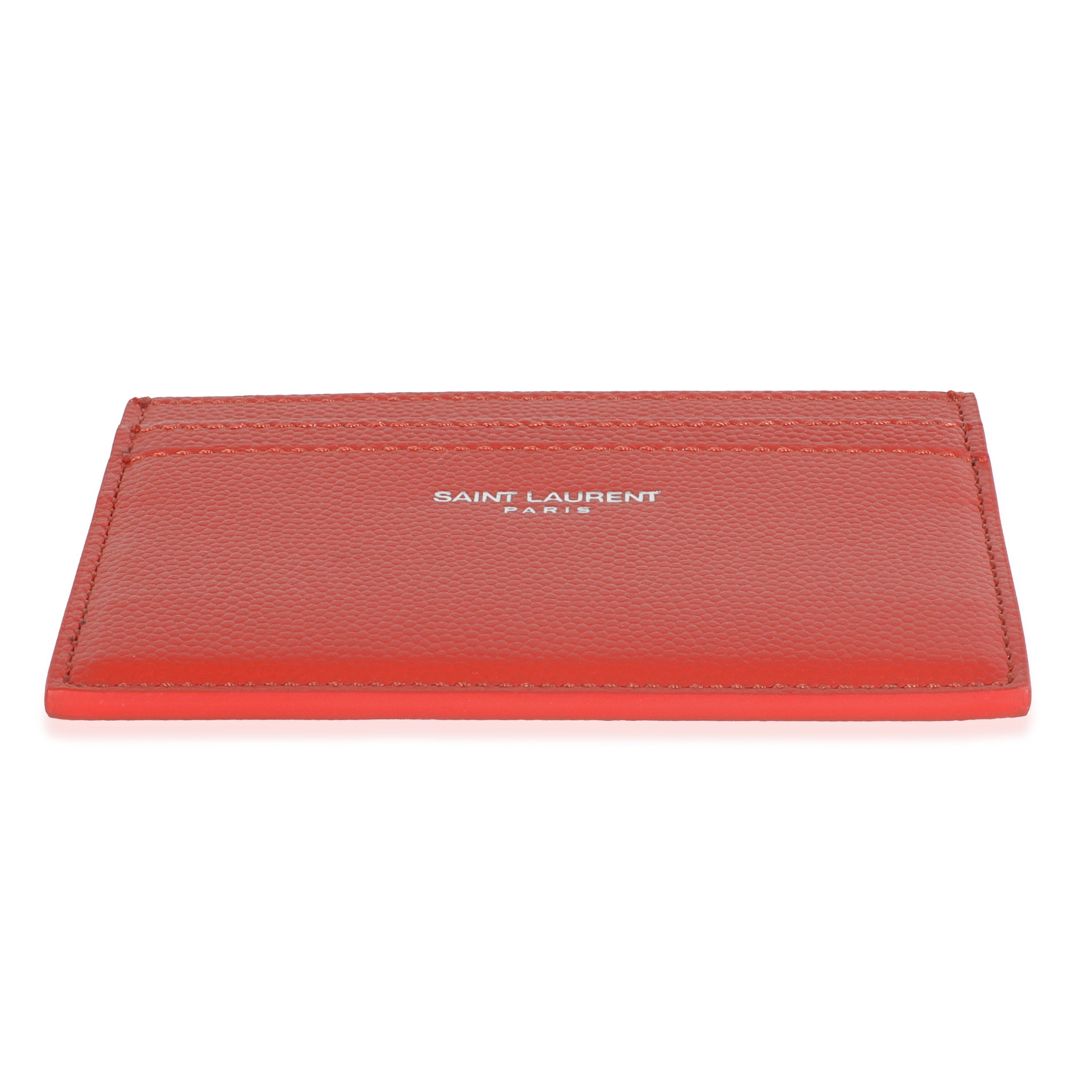 Saint Laurent Red Grain De Poudre Credit Card Case