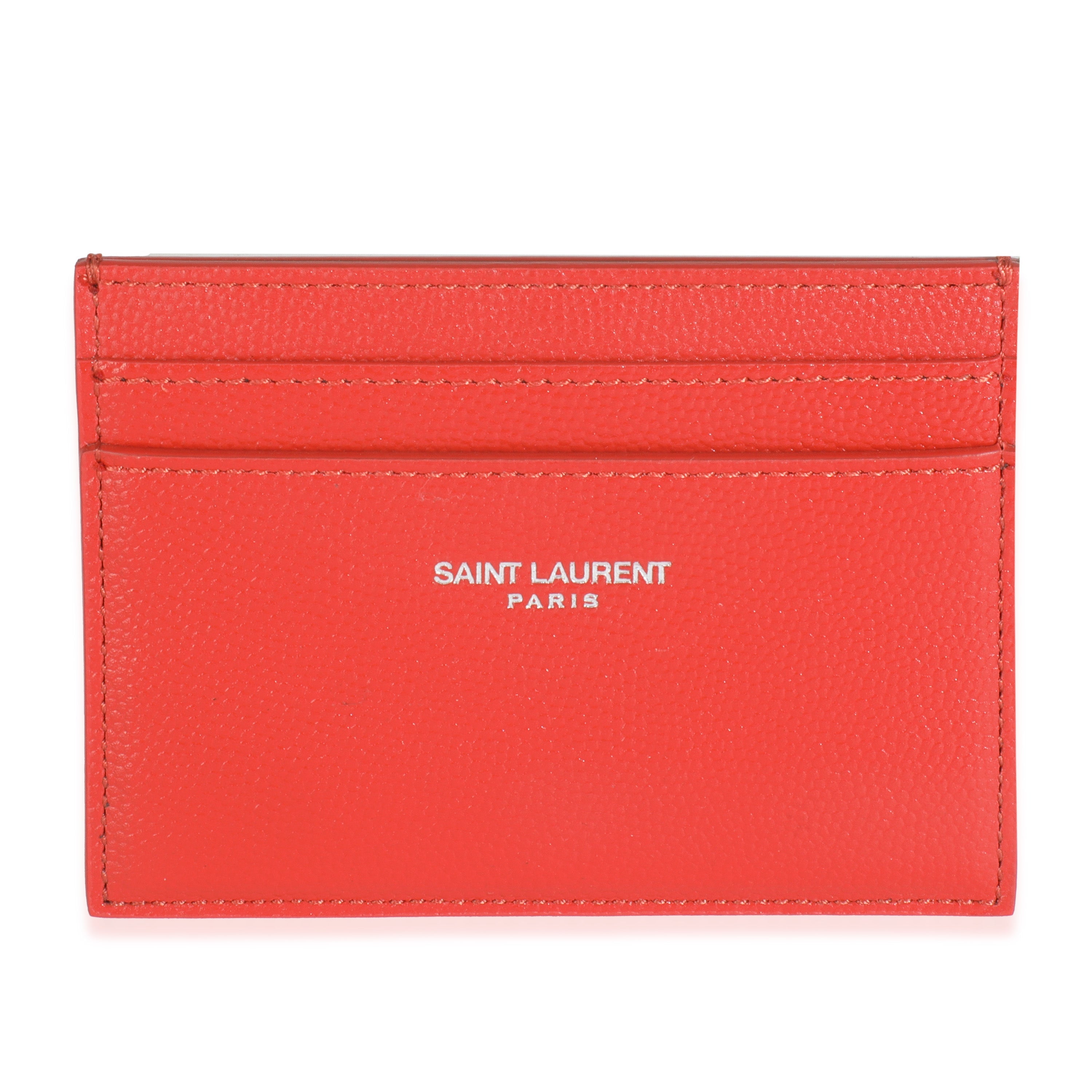 Saint Laurent Red Grain De Poudre Credit Card Case