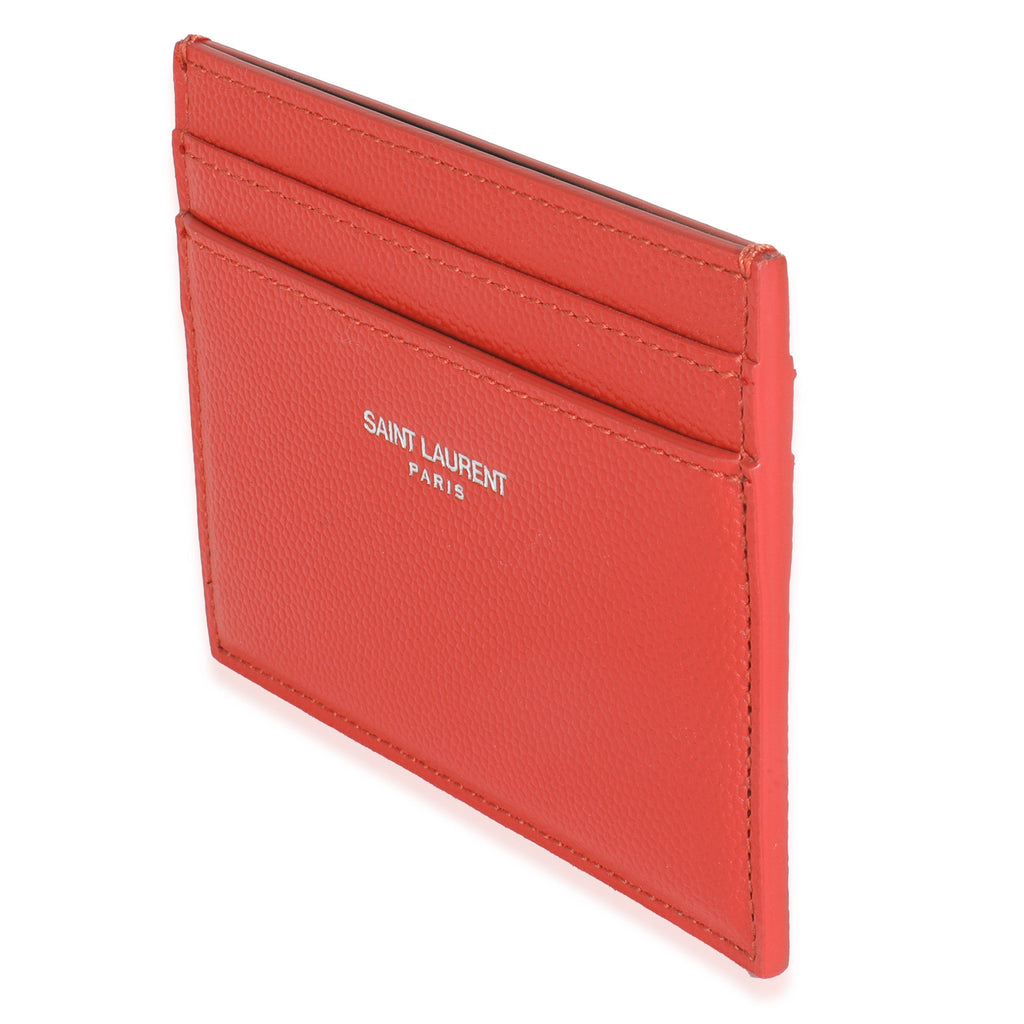 Saint Laurent Red Grain De Poudre Credit Card Case