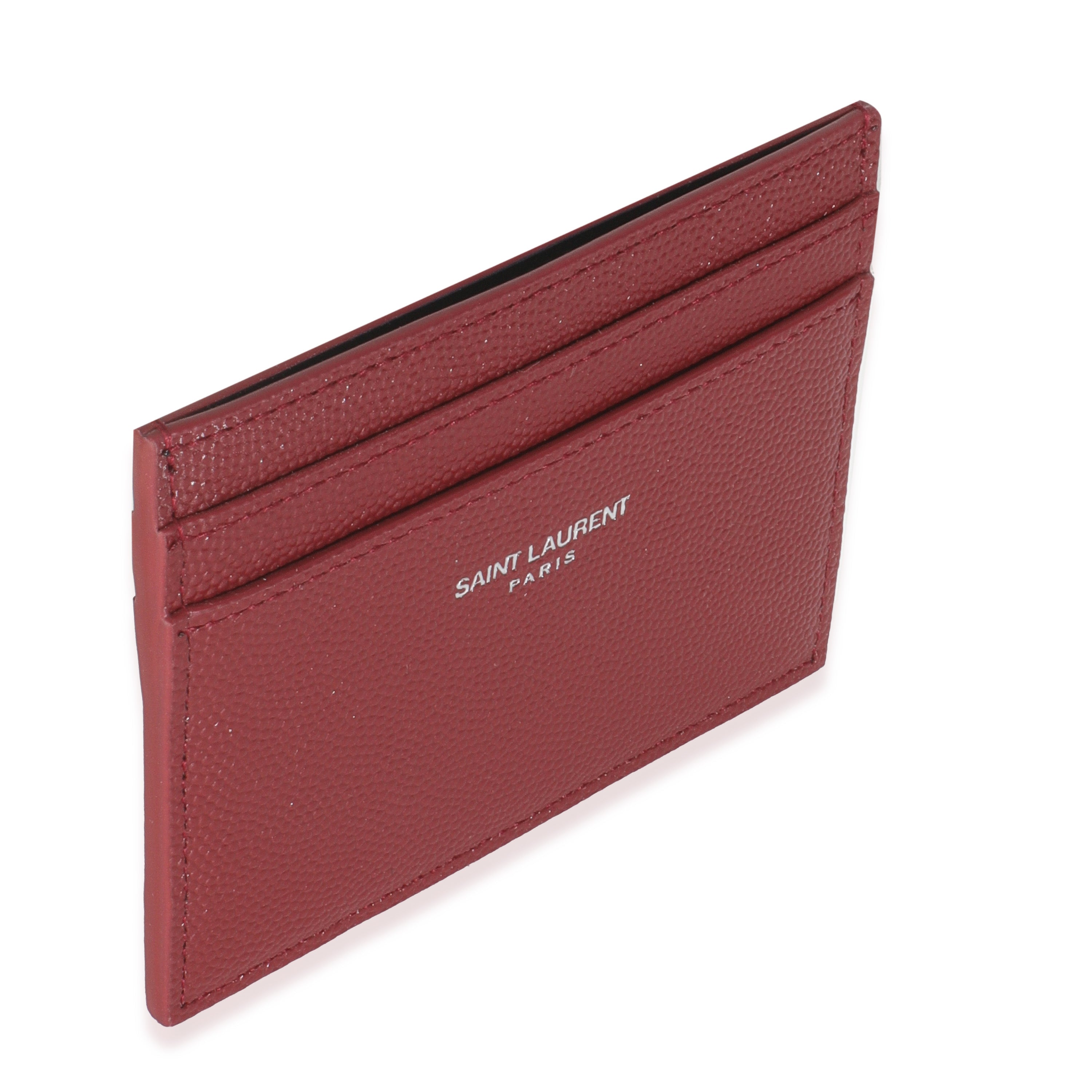 Saint Laurent Wine Grain De Poudre Credit Card Case