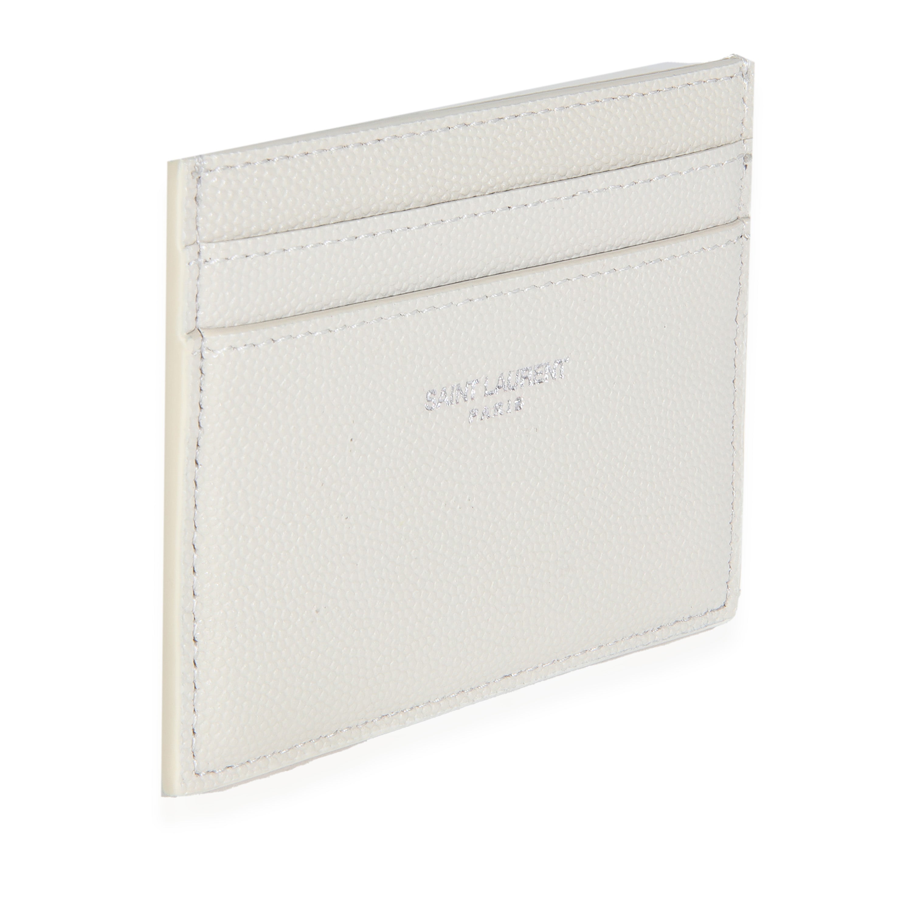 Saint Laurent White Grain De Poudre Credit Card Case