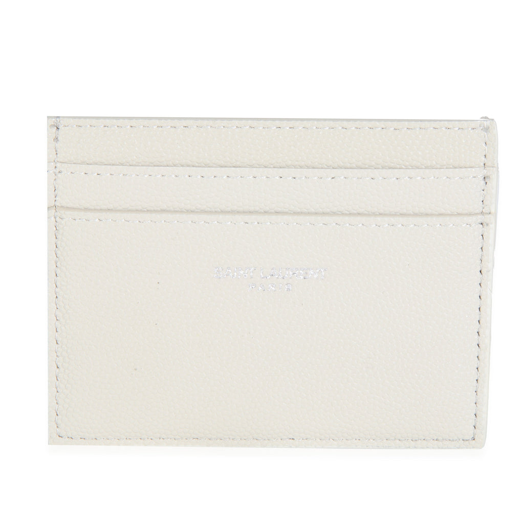 Saint Laurent White Grain De Poudre Credit Card Case
