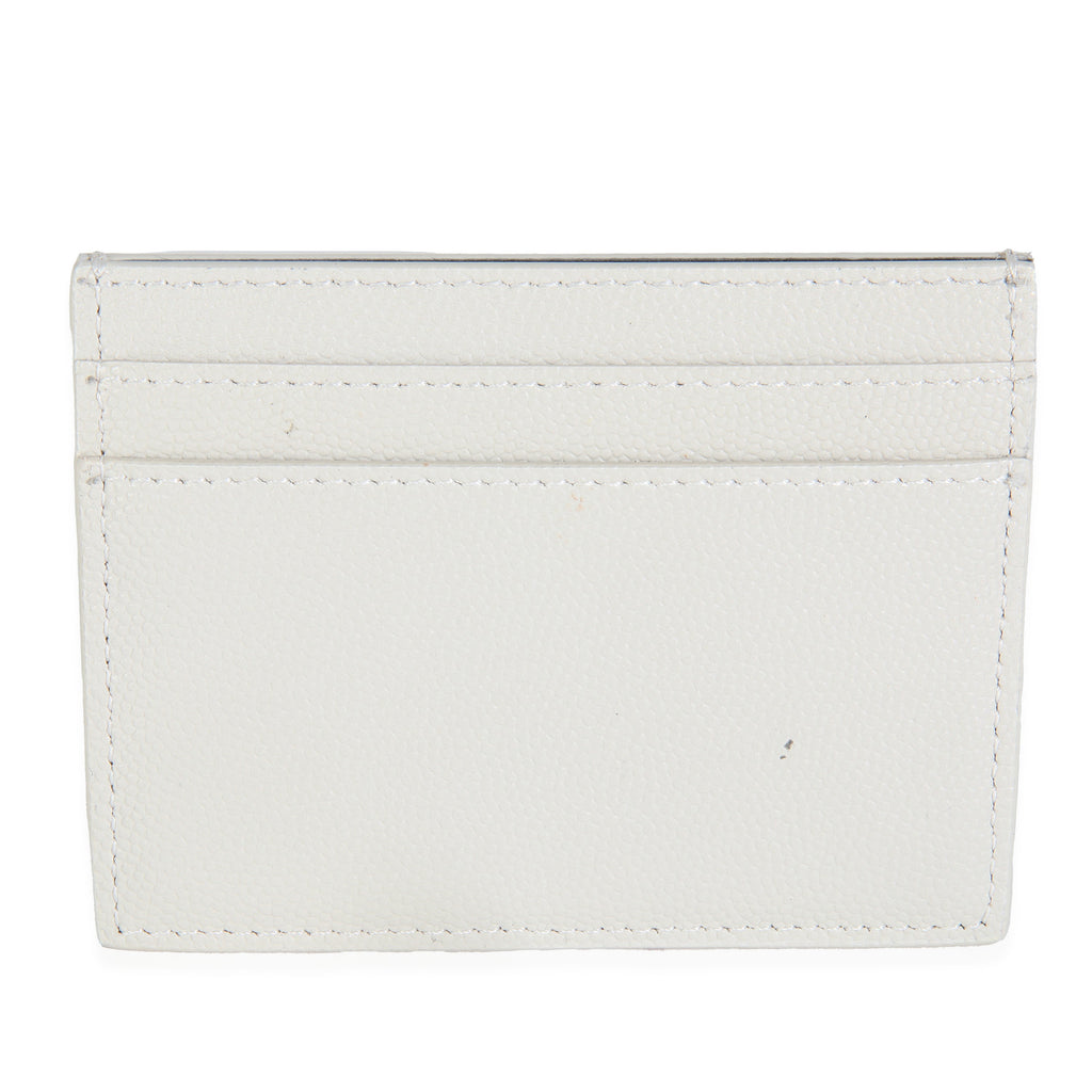 Saint Laurent White Grain De Poudre Credit Card Case