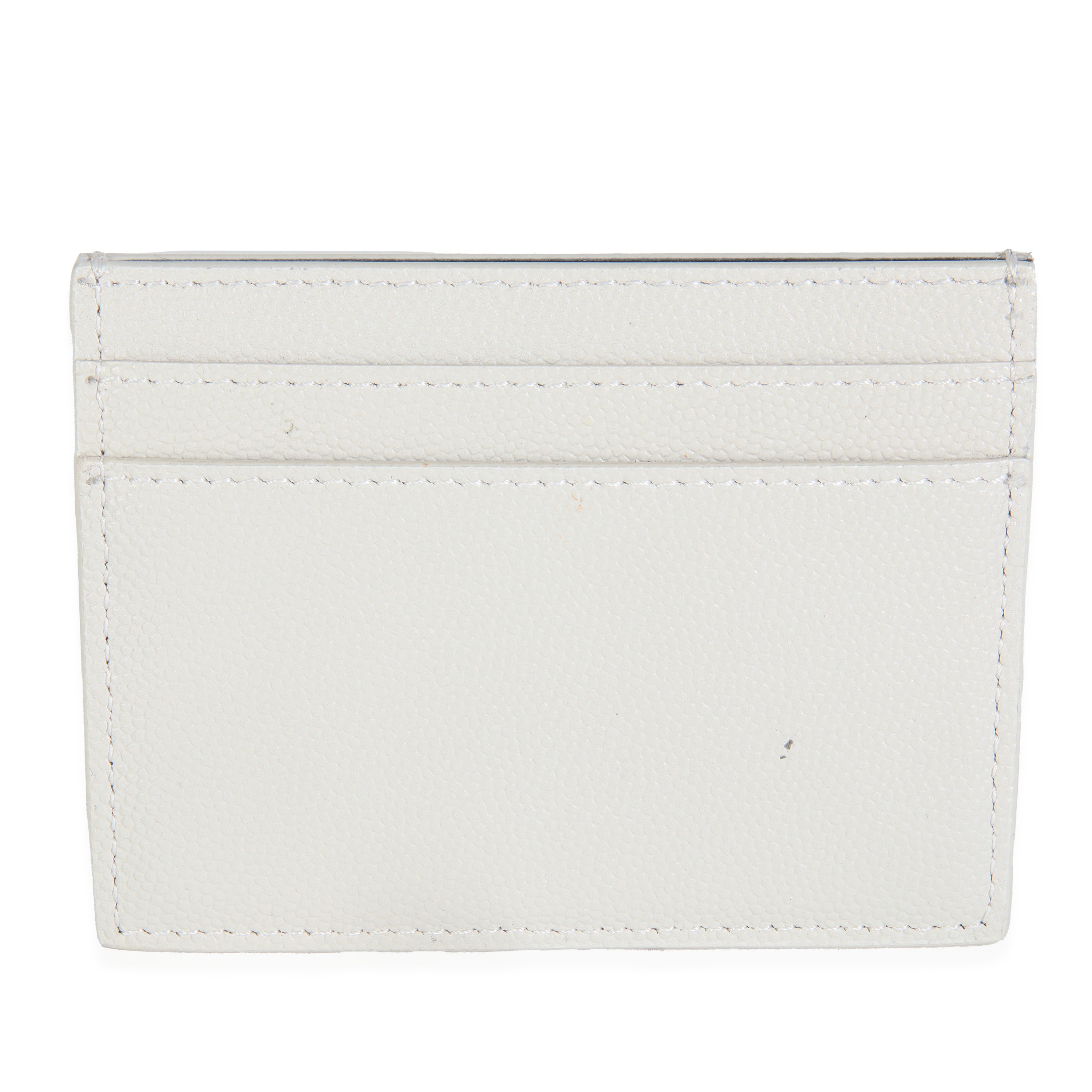 Saint Laurent White Grain De Poudre Credit Card Case