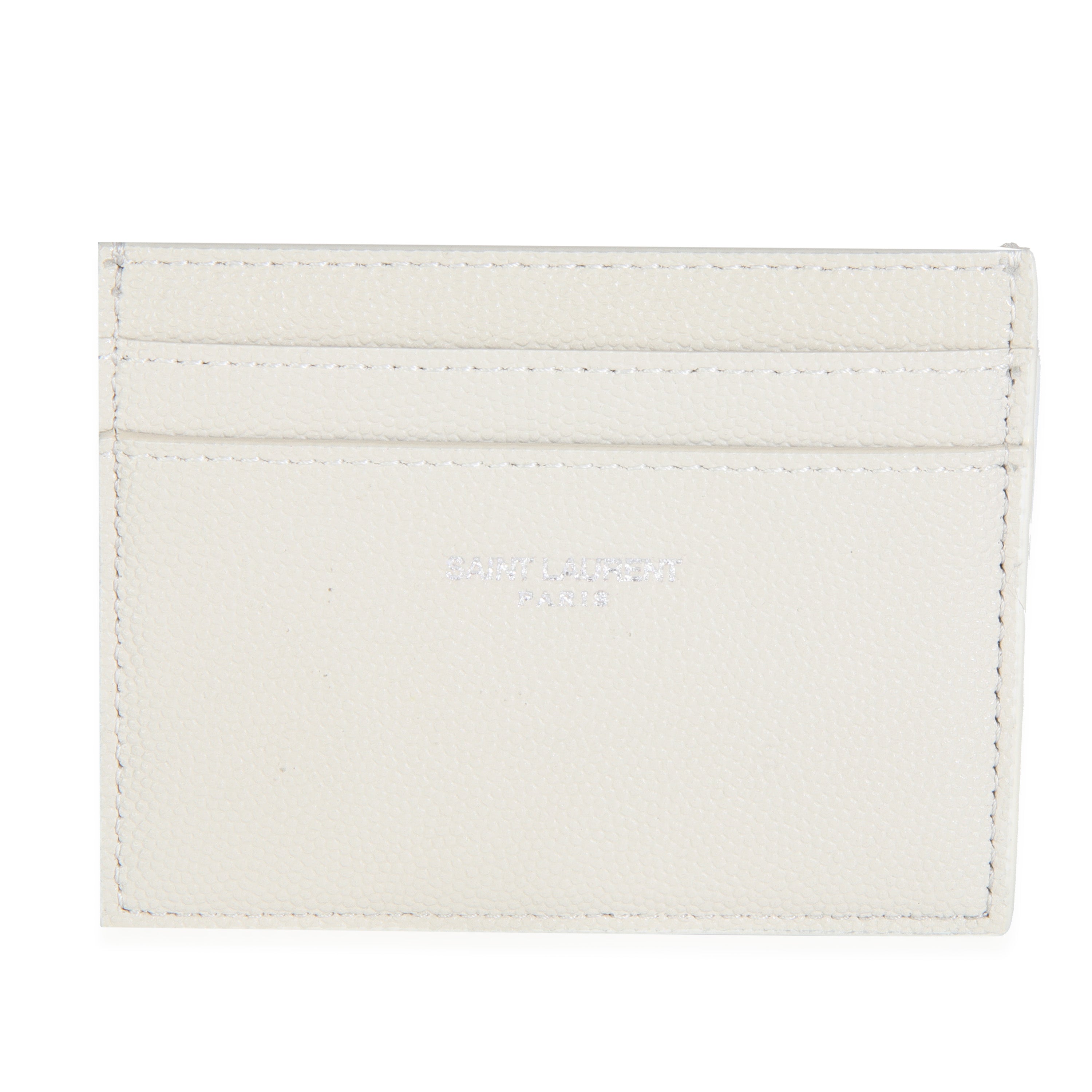Saint Laurent White Grain De Poudre Credit Card Case