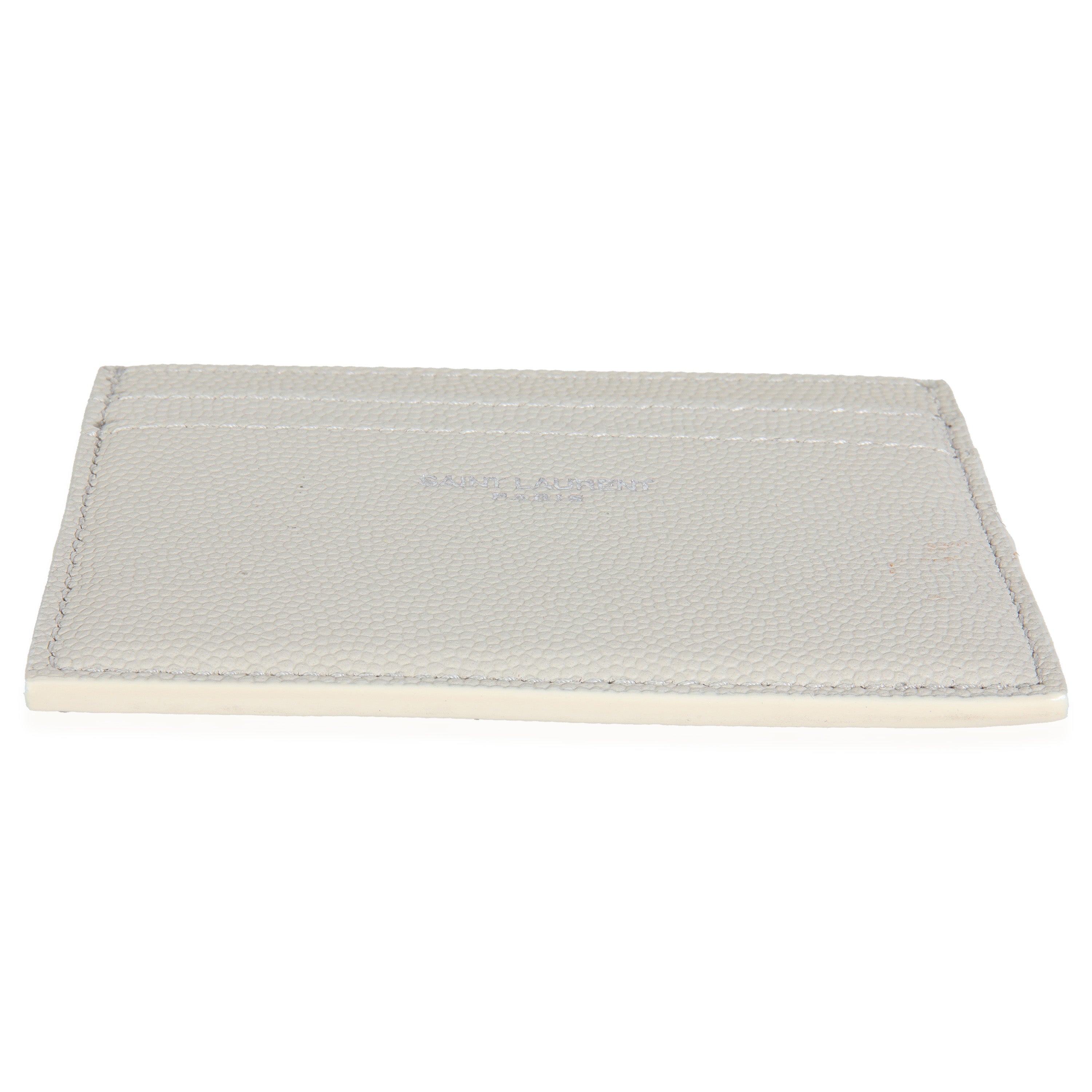 Saint Laurent White Grain De Poudre Credit Card Case