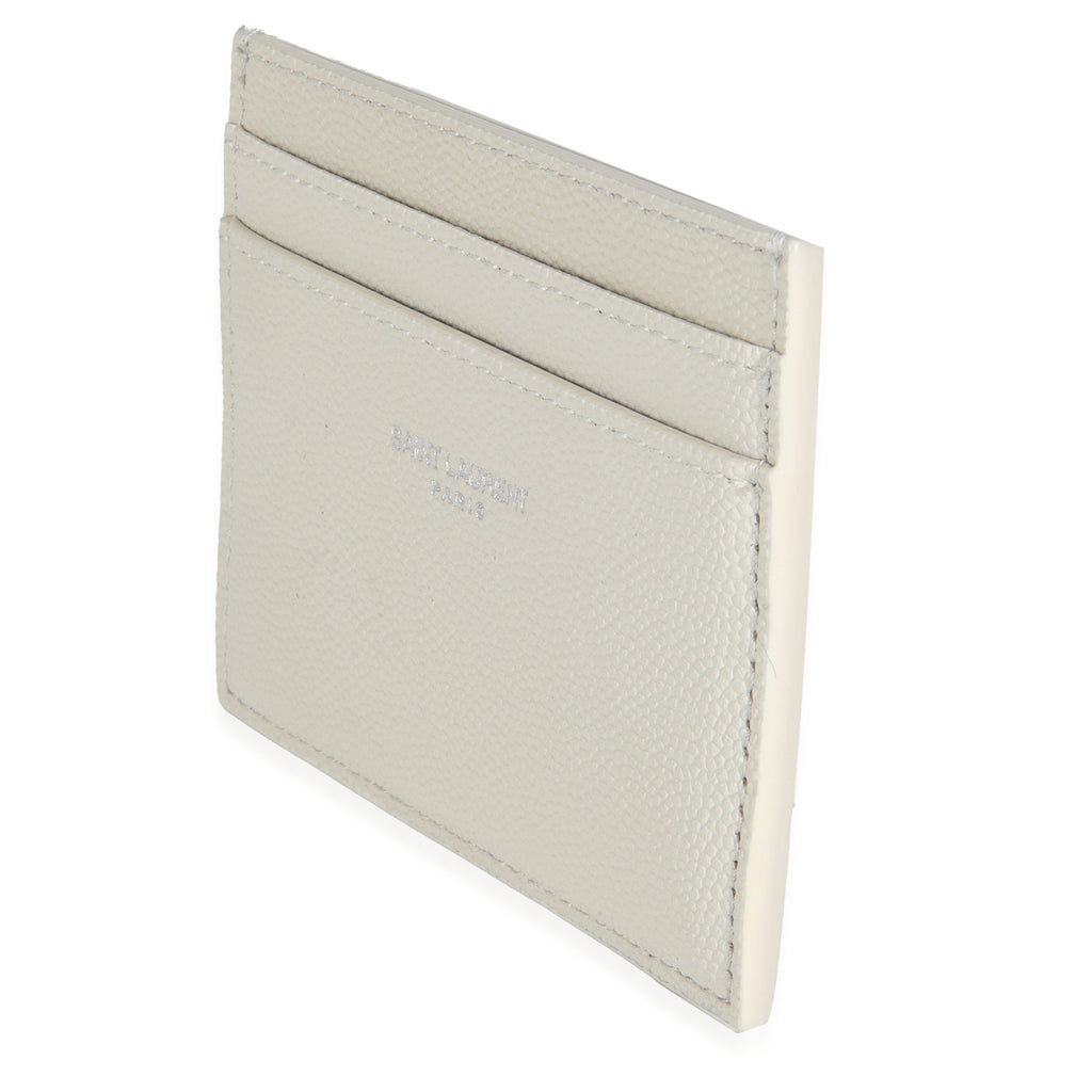 Saint Laurent White Grain De Poudre Credit Card Case