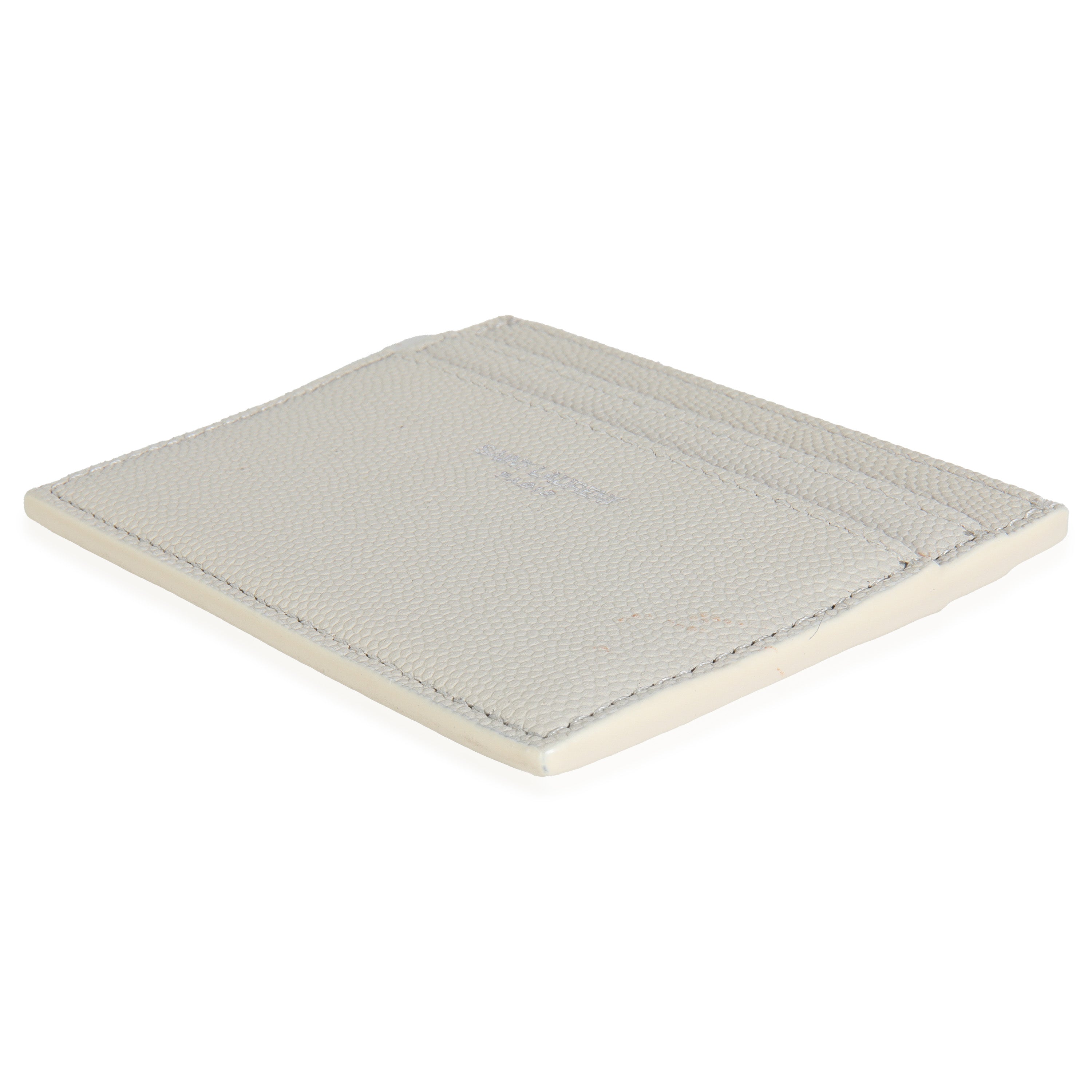 Saint Laurent White Grain De Poudre Credit Card Case