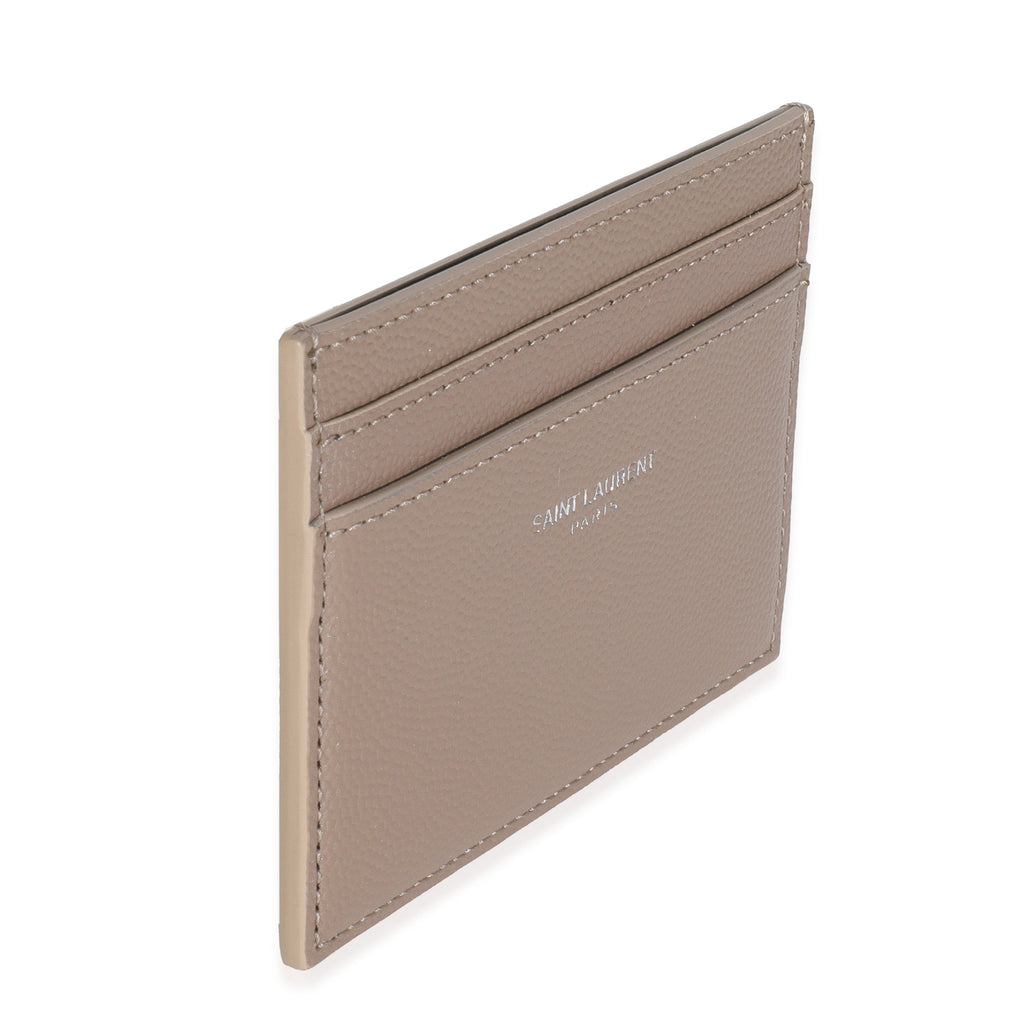Saint Laurent Taupe Grain De Poudre Credit Card Case