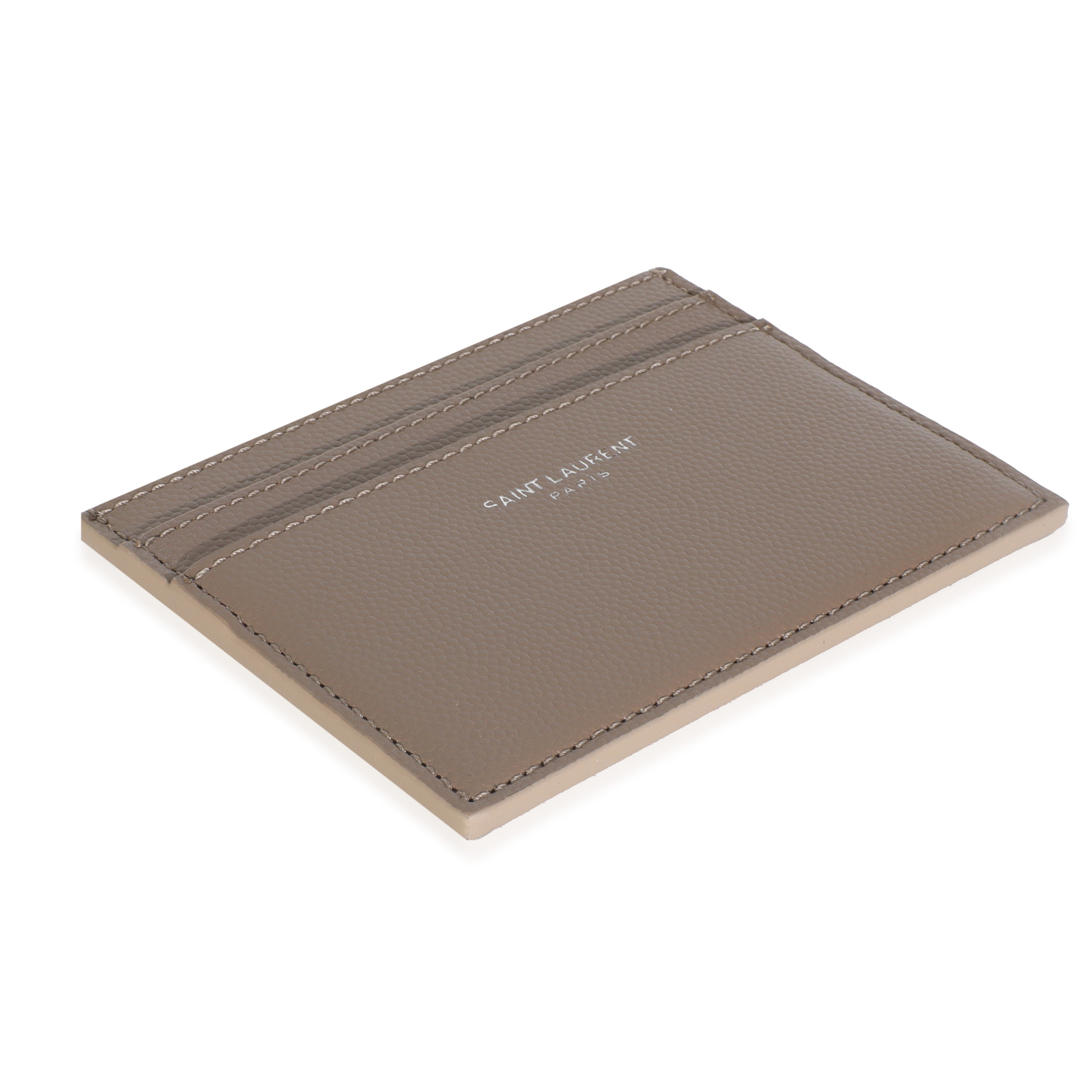 Saint Laurent Taupe Grain De Poudre Credit Card Case