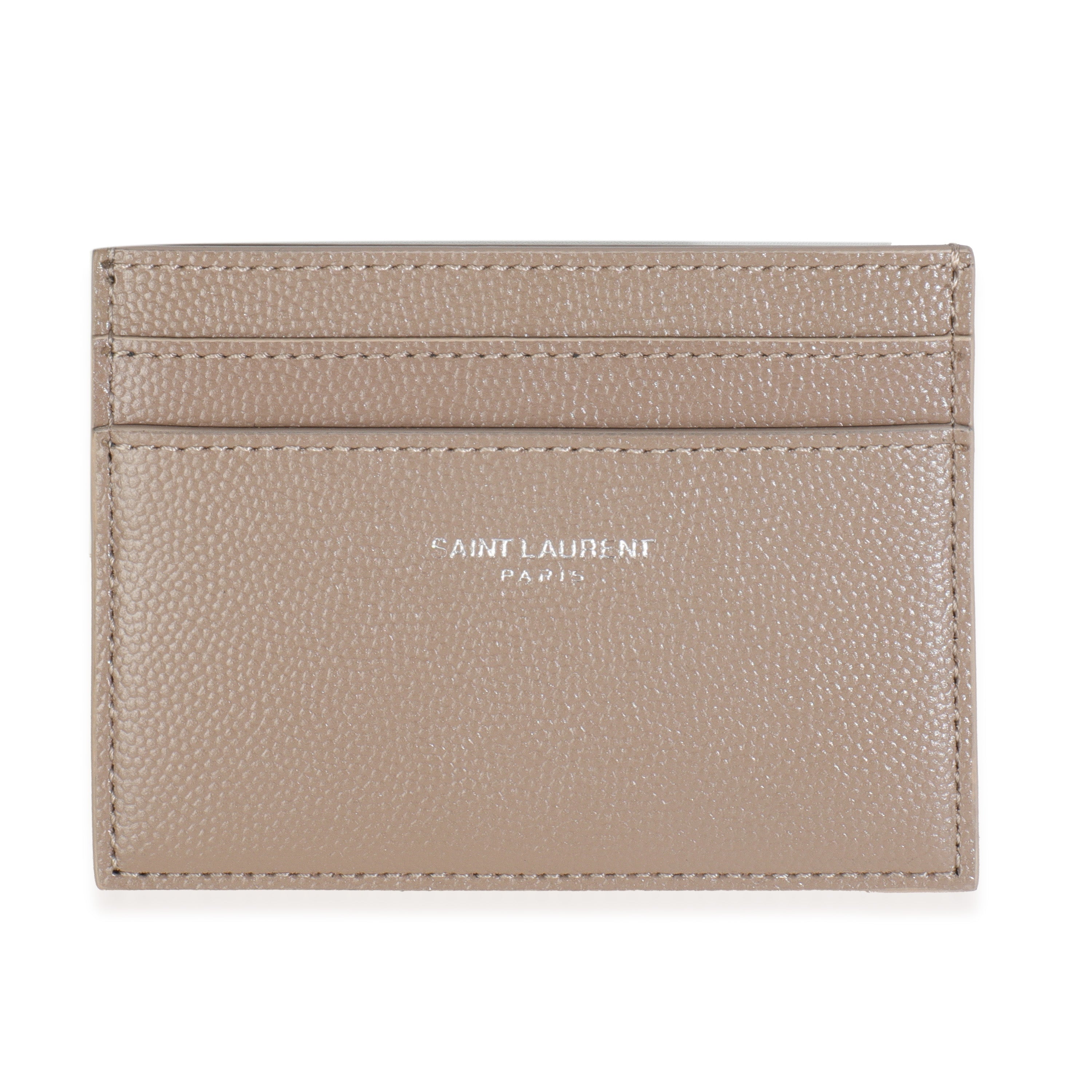 Saint Laurent Taupe Grain De Poudre Credit Card Case