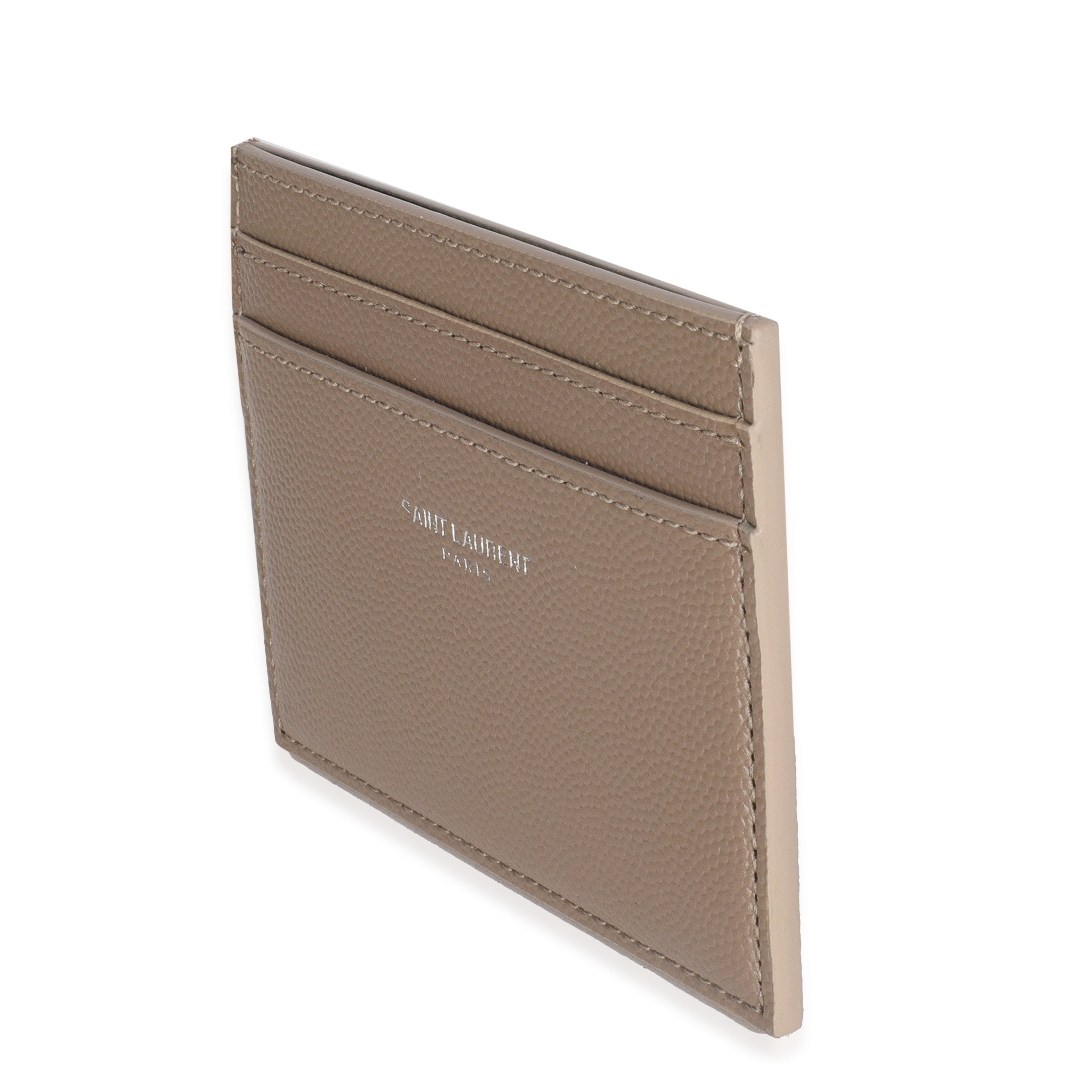 Saint Laurent Taupe Grain De Poudre Credit Card Case