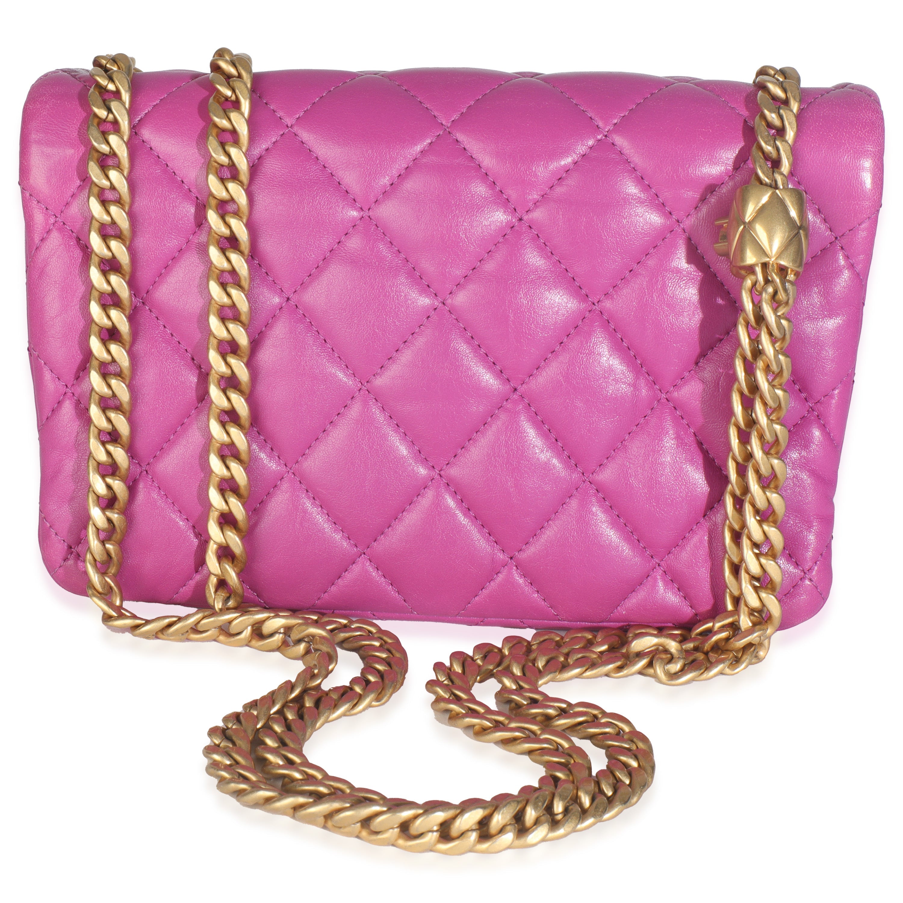 Chanel Purple Shiny Aged Quilted Calfskin Small Pillow Crush Flap Bag