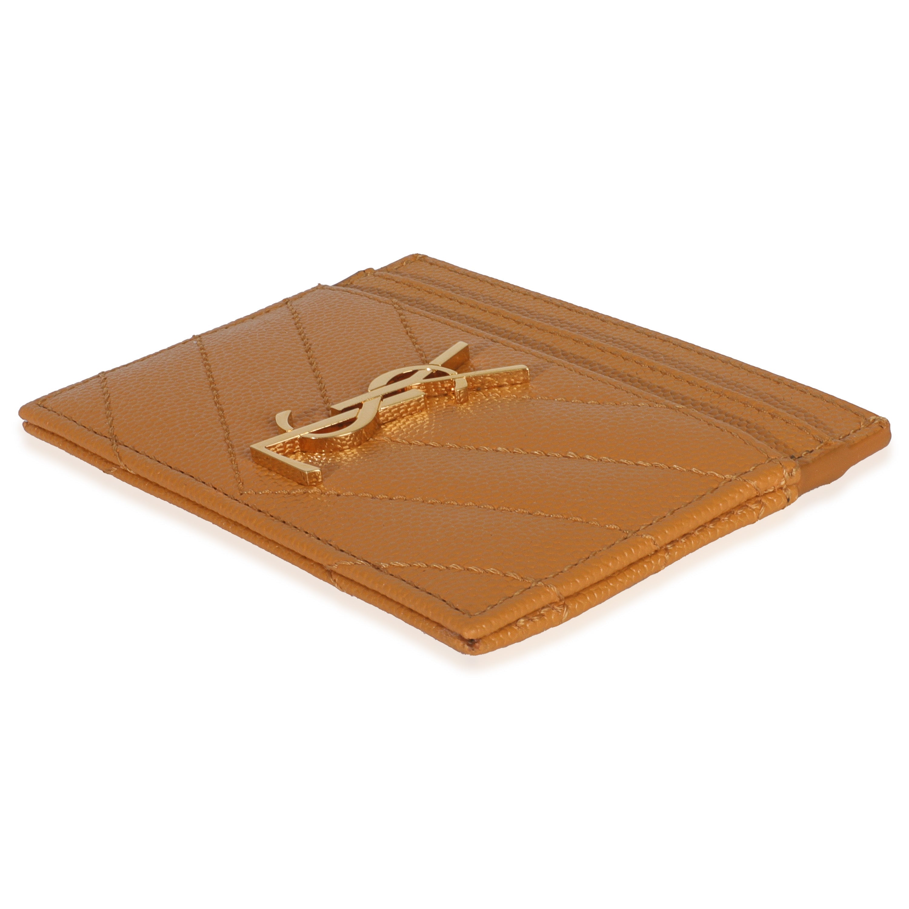 Saint Laurent Senape Yellow Grain De Poudre Matelasse Cassandre Card Case
