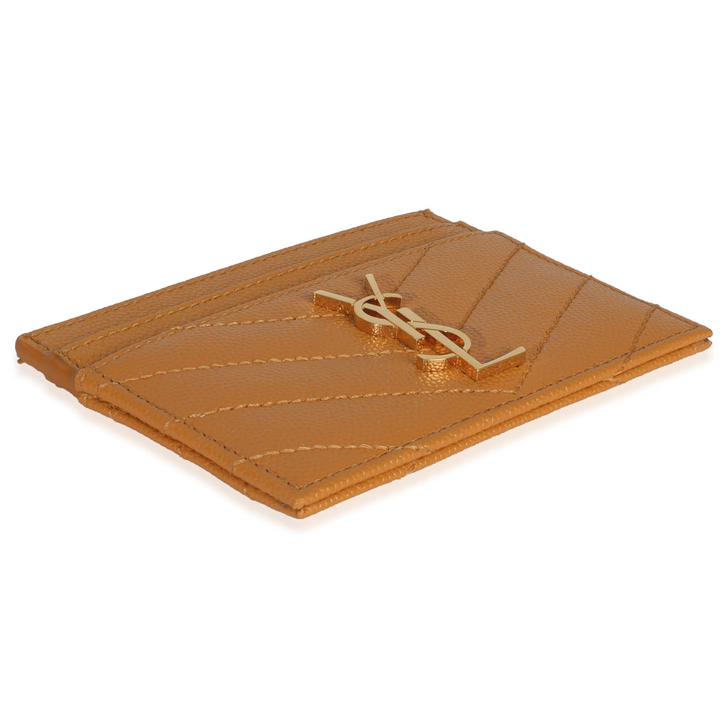 Saint Laurent Senape Yellow Grain De Poudre Matelasse Cassandre Card Case