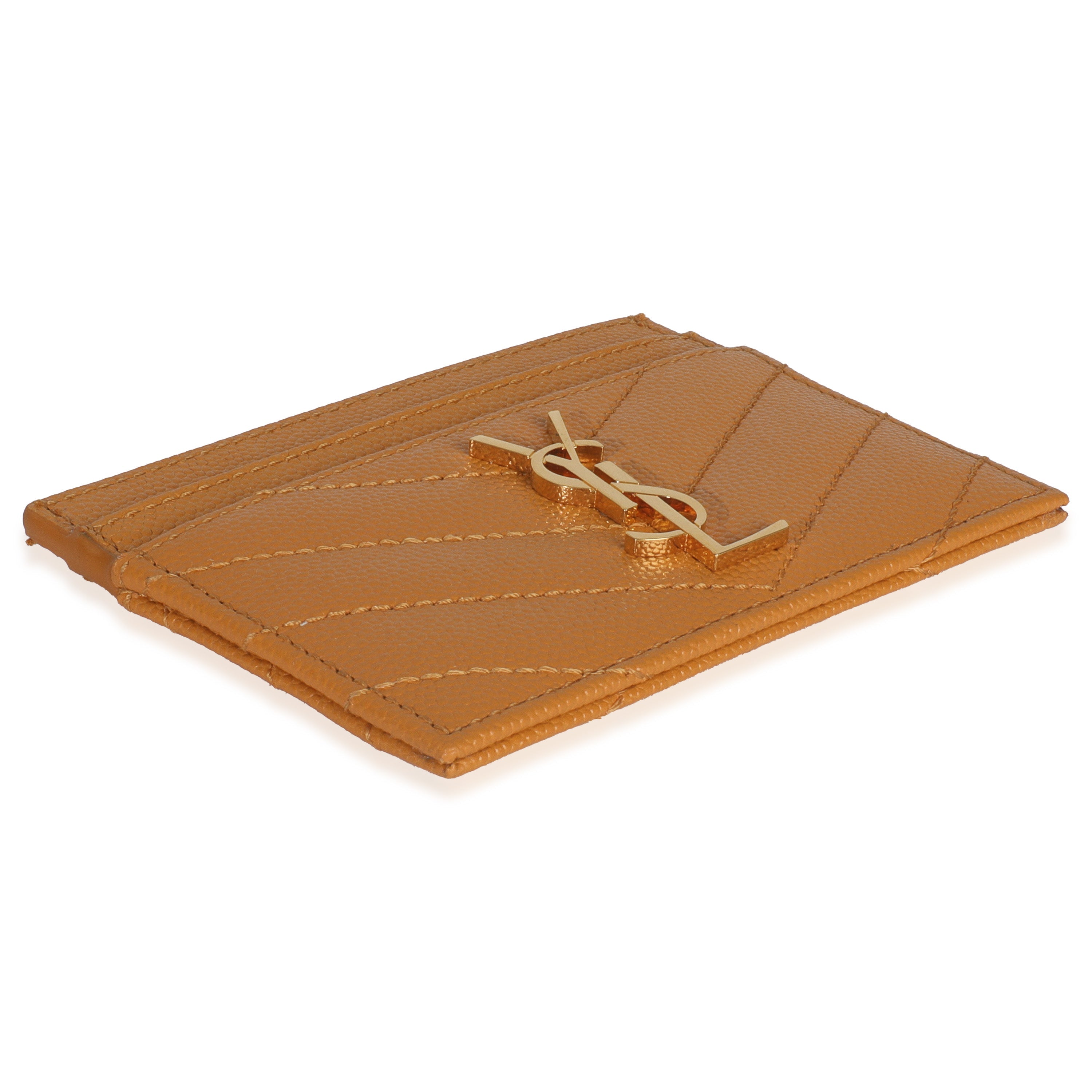 Saint Laurent Senape Yellow Grain De Poudre Matelasse Cassandre Card Case