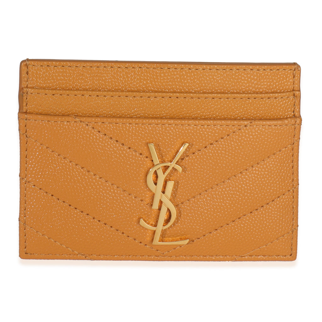 Saint Laurent Senape Yellow Grain De Poudre Matelasse Cassandre Card Case