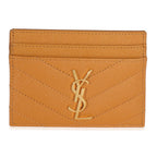 Saint Laurent Senape Yellow Grain De Poudre Matelasse Cassandre Card Case
