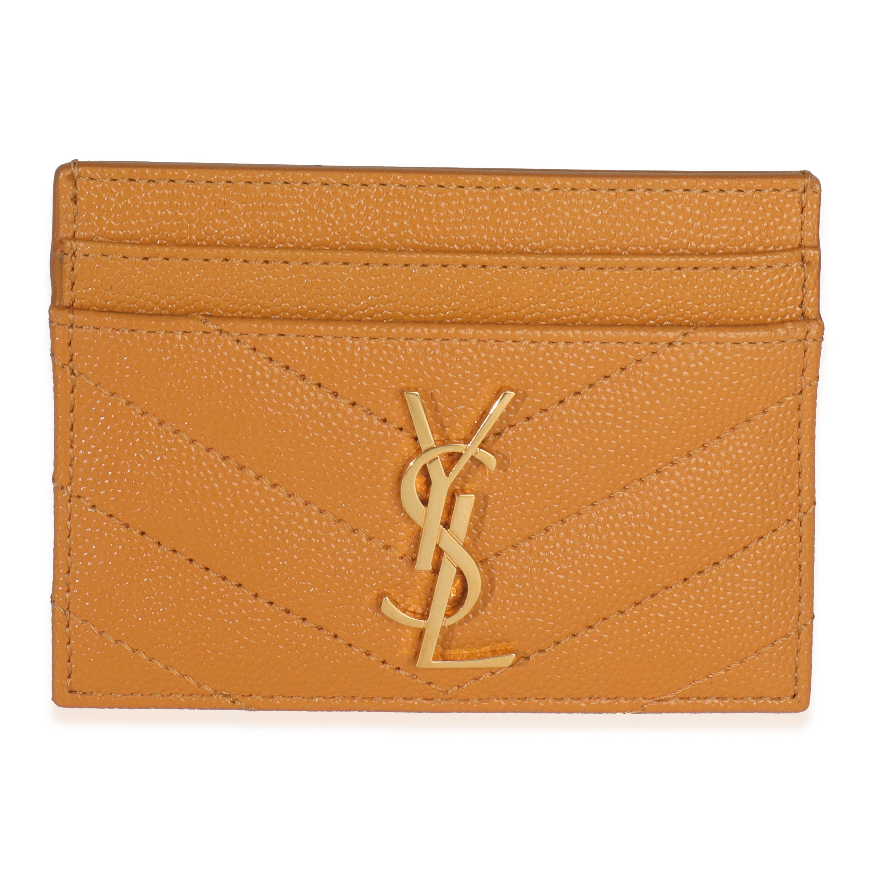 Saint Laurent Senape Yellow Grain De Poudre Matelasse Cassandre Card Case