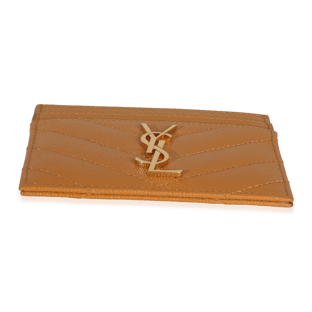 Saint Laurent Senape Yellow Grain De Poudre Matelasse Cassandre Card Case