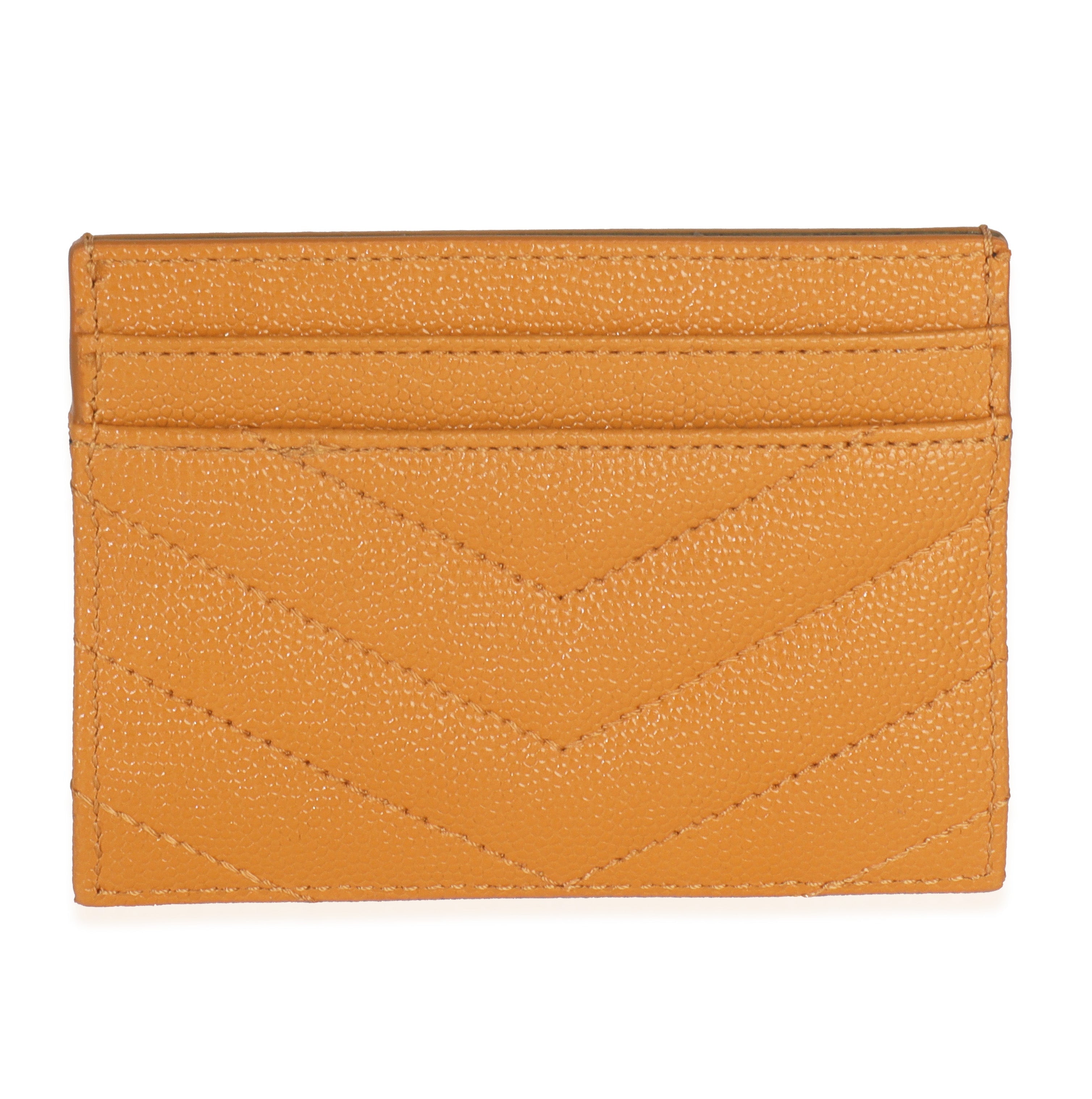 Saint Laurent Senape Yellow Grain De Poudre Matelasse Cassandre Card Case