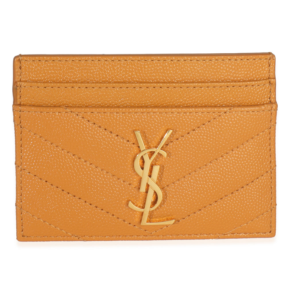 Saint Laurent Senape Yellow Grain De Poudre Matelasse Cassandre Card Case