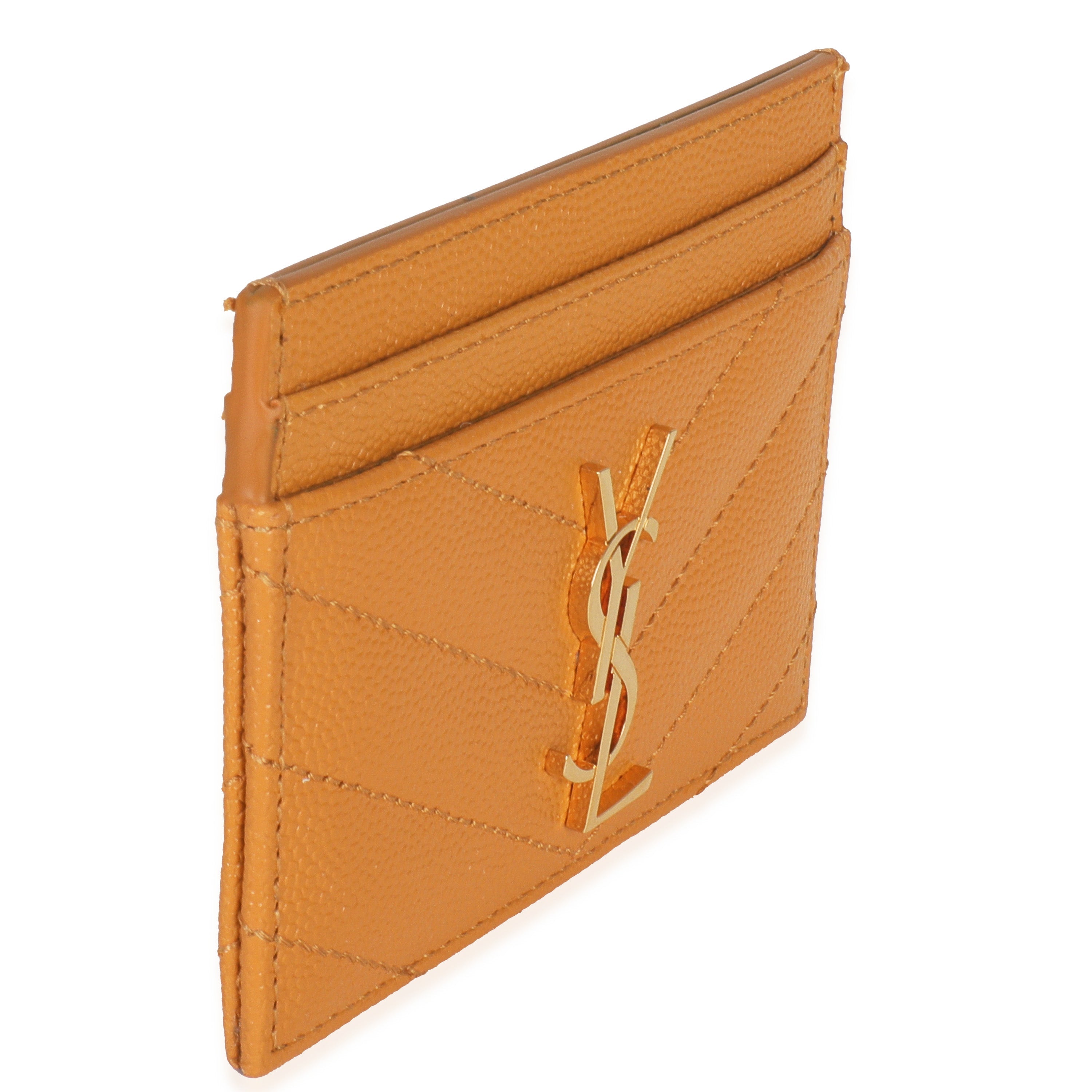 Saint Laurent Senape Yellow Grain De Poudre Matelasse Cassandre Card Case
