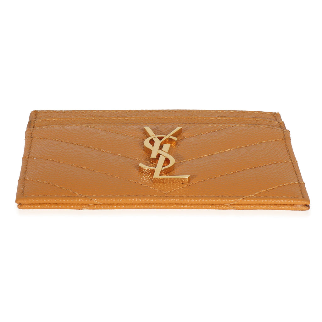 Saint Laurent Senape Yellow Grain De Poudre Matelasse Cassandre Card Case